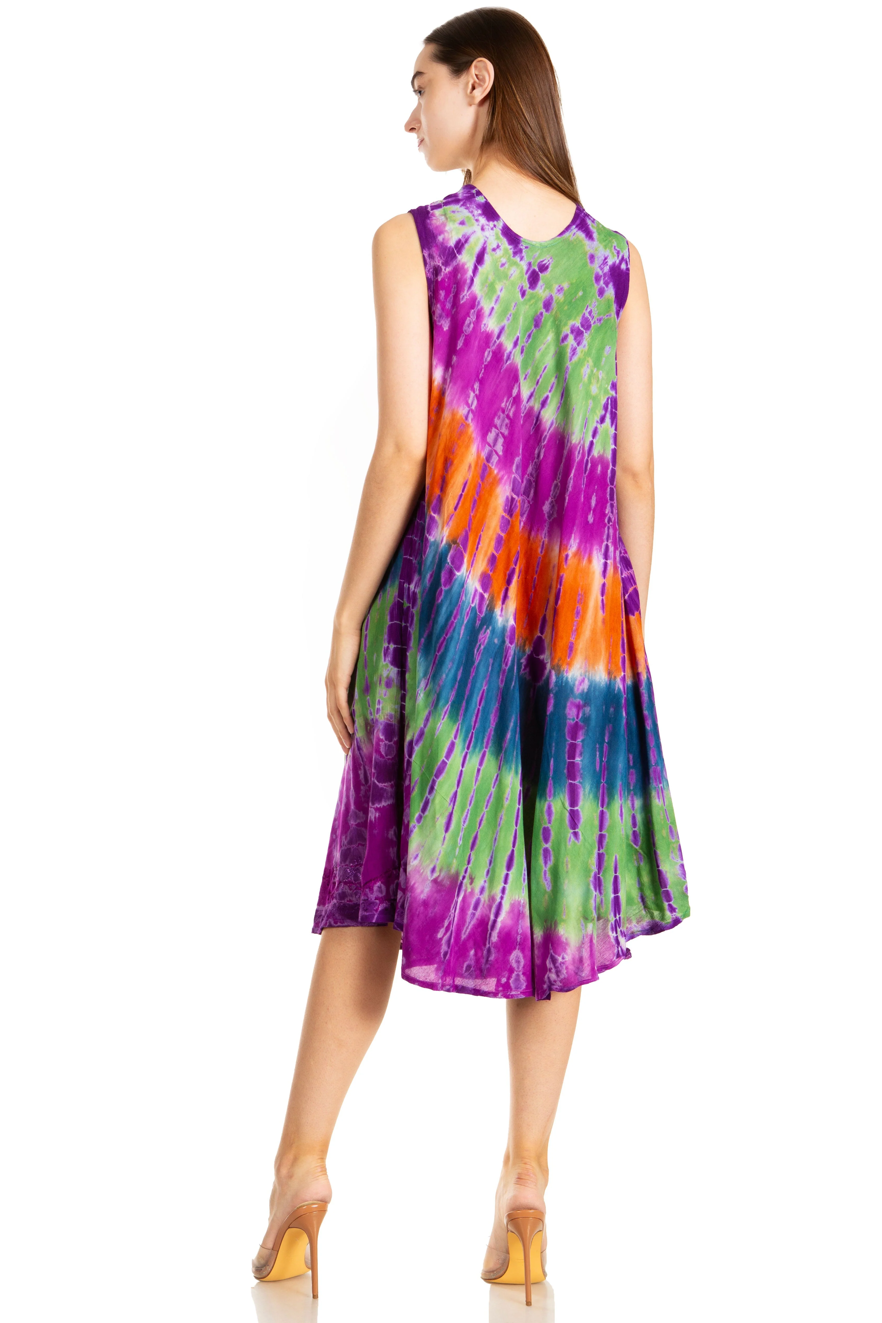 Sakkas Nora Sleeveless Embroidered Short Tie Dye Caftan Dress / Cover Up - Image 107