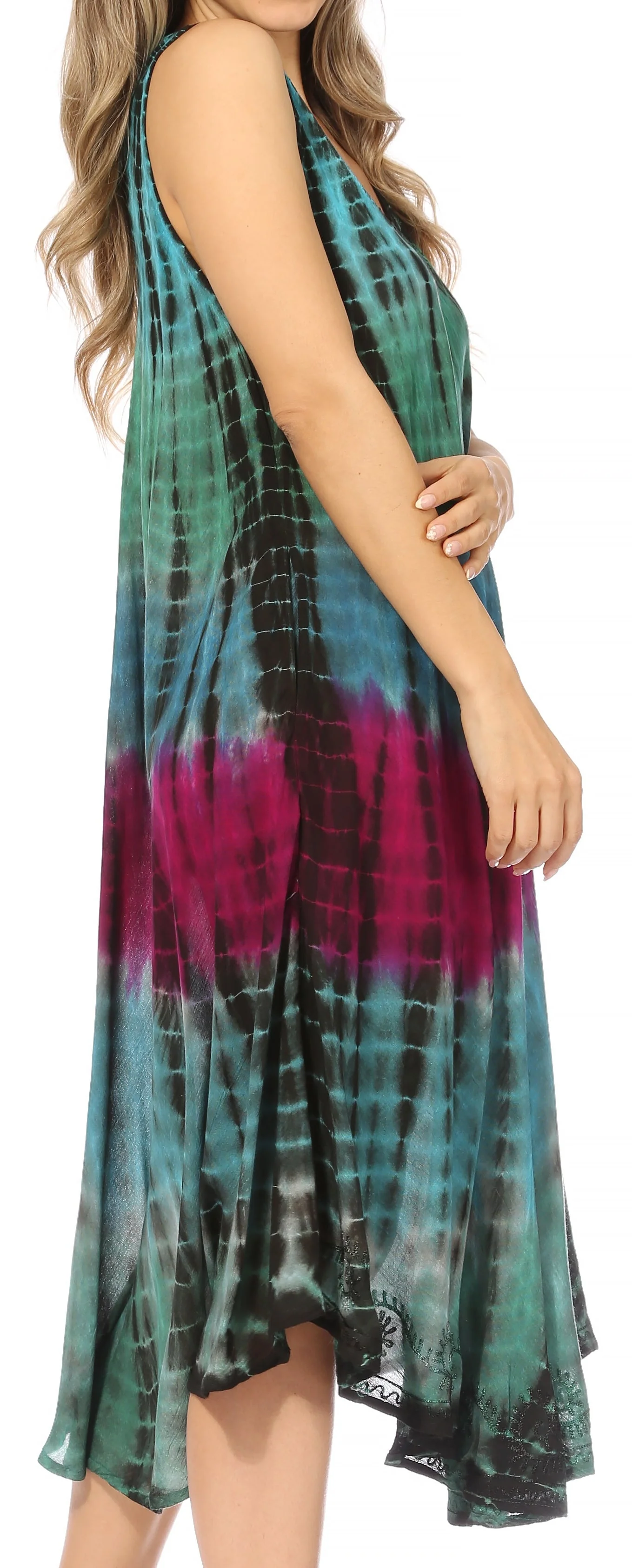 Sakkas Nora Sleeveless Embroidered Short Tie Dye Caftan Dress / Cover Up - Image 118
