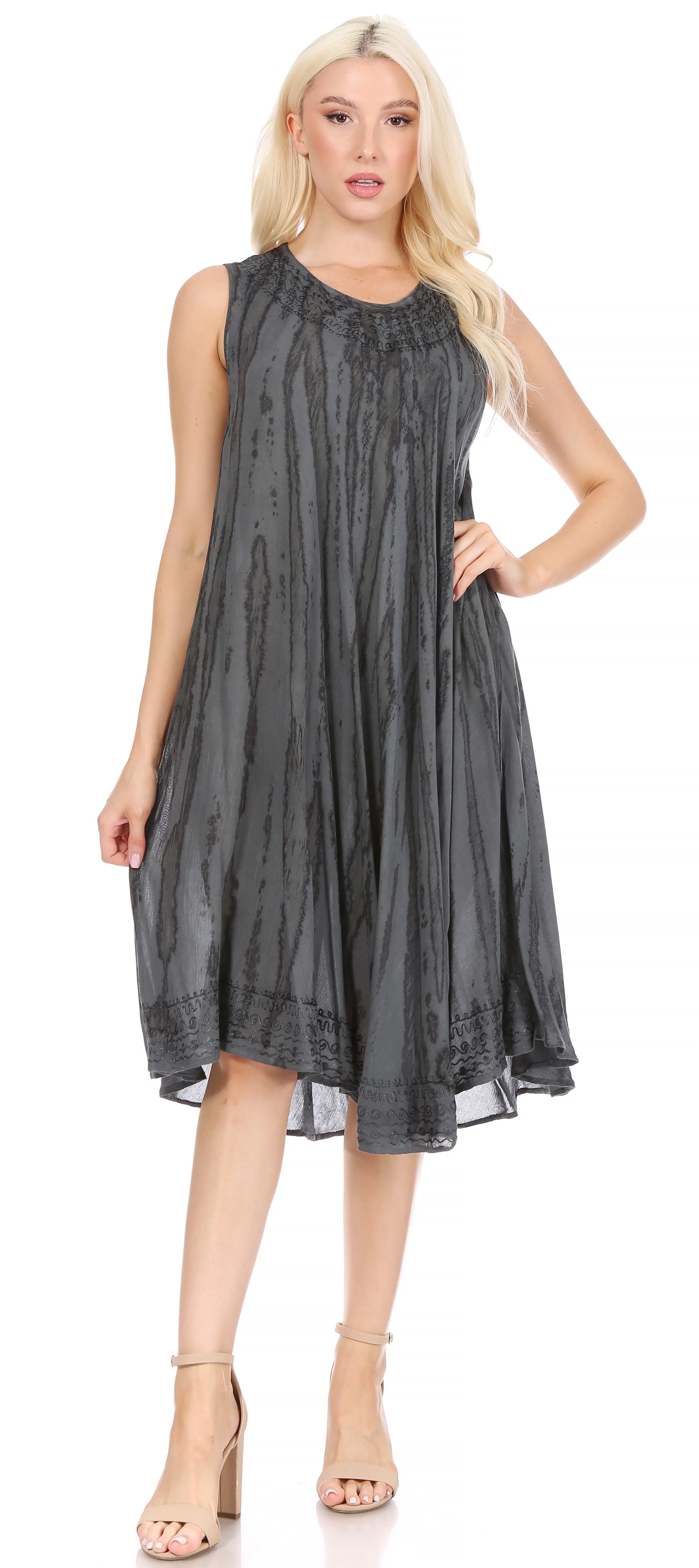 Sakkas Nora Sleeveless Embroidered Short Tie Dye Caftan Dress / Cover Up - Image 125
