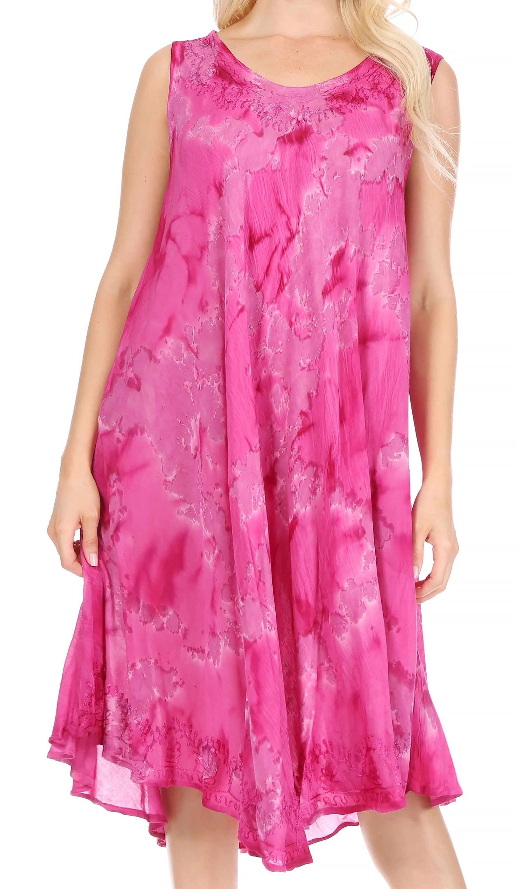 Sakkas Nora Sleeveless Embroidered Short Tie Dye Caftan Dress / Cover Up - Image 126