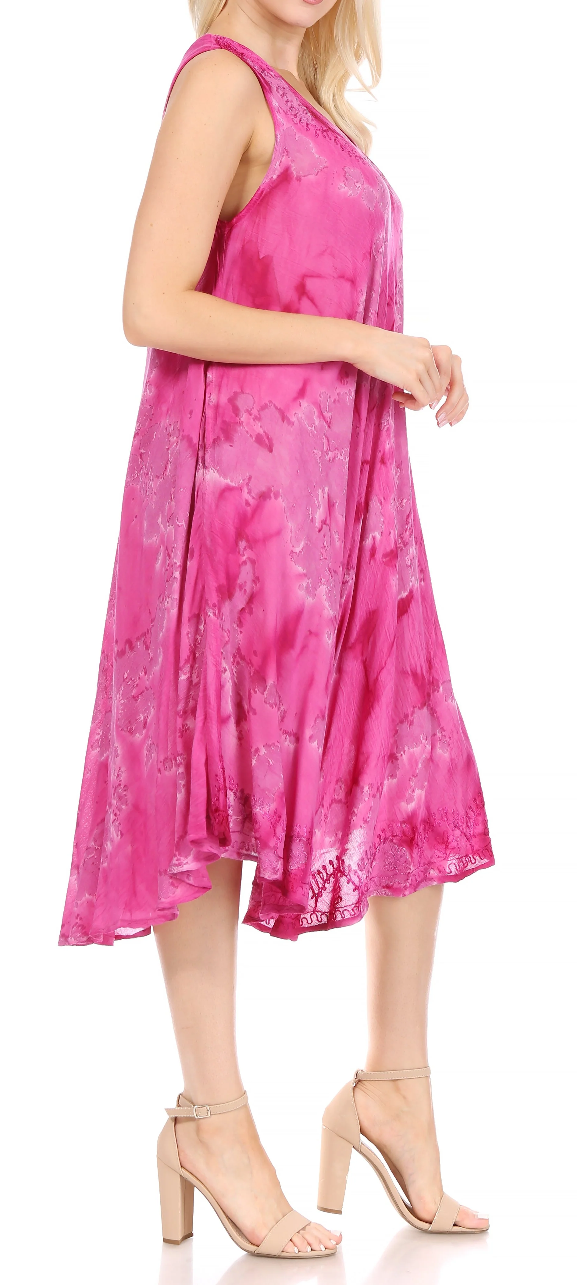 Sakkas Nora Sleeveless Embroidered Short Tie Dye Caftan Dress / Cover Up - Image 129