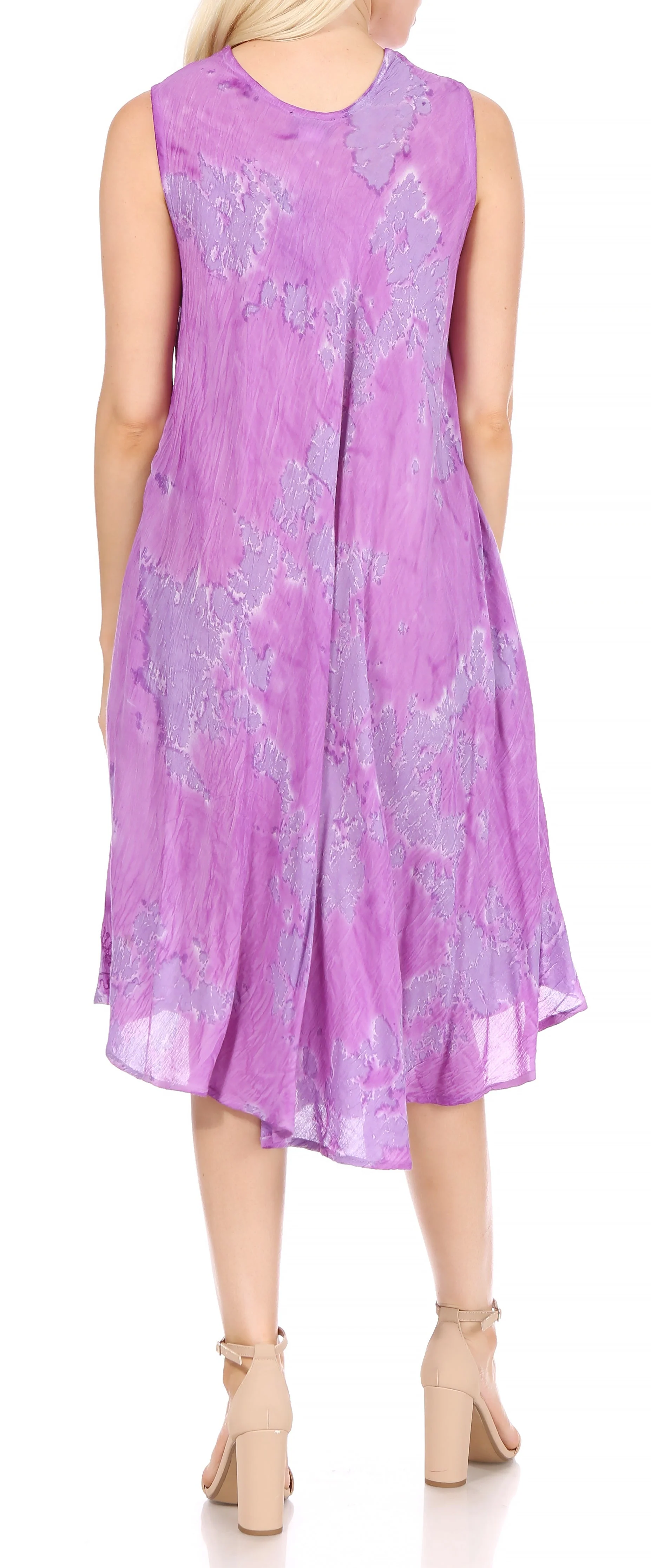 Sakkas Nora Sleeveless Embroidered Short Tie Dye Caftan Dress / Cover Up - Image 132