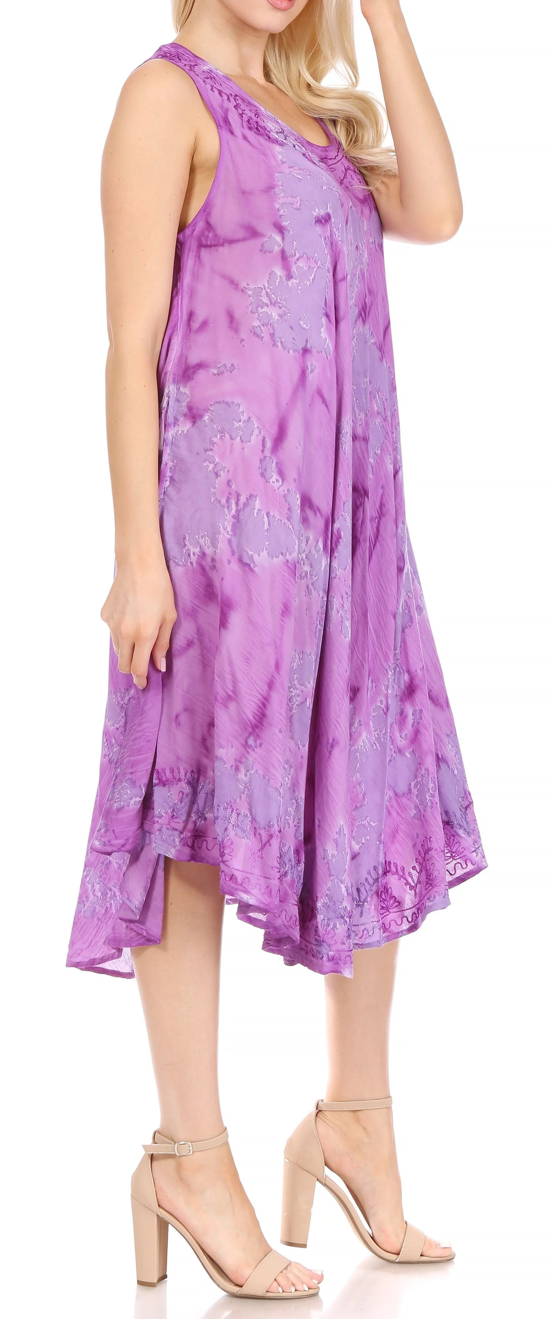 Sakkas Nora Sleeveless Embroidered Short Tie Dye Caftan Dress / Cover Up - Image 134