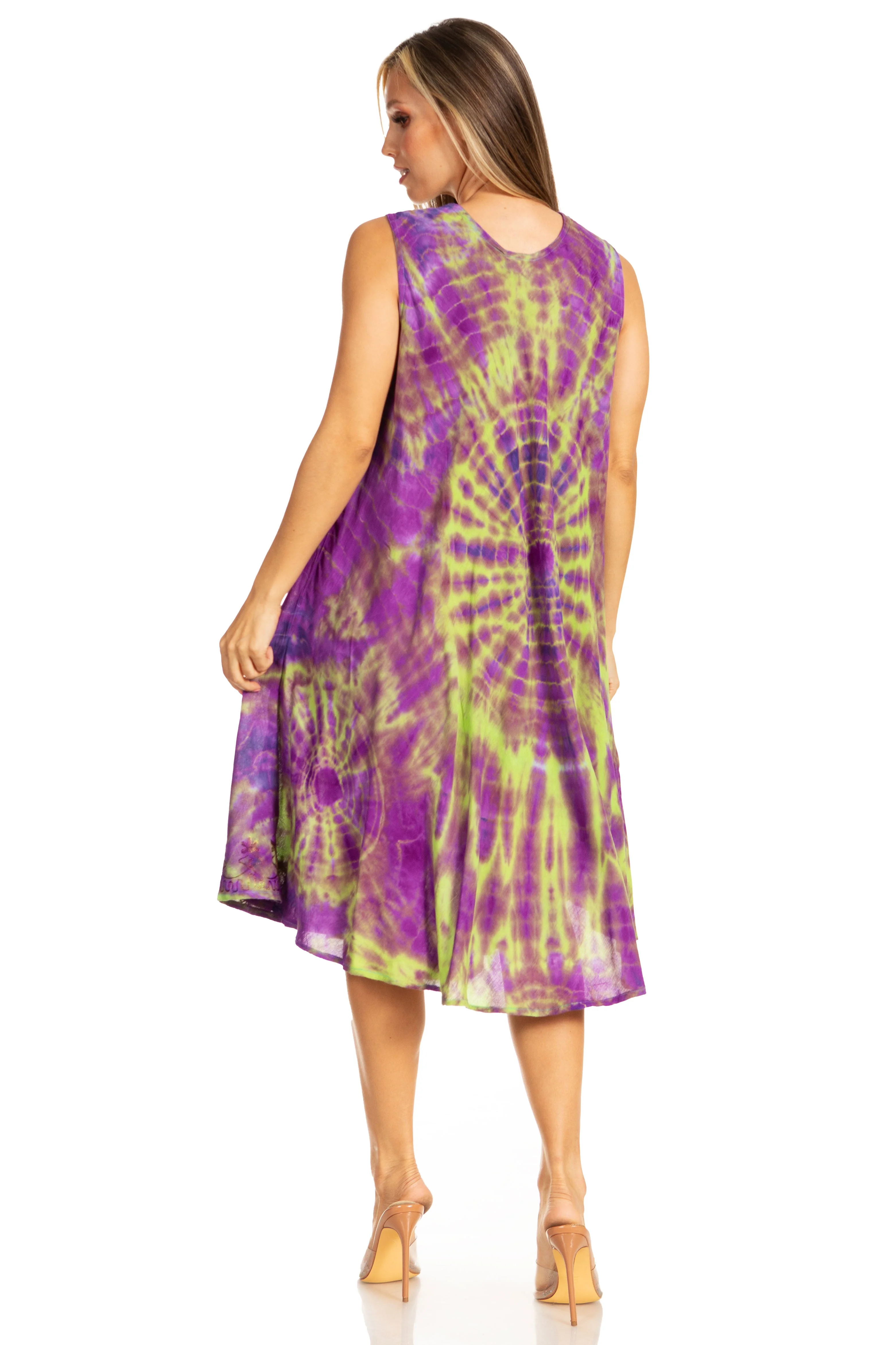 Sakkas Nora Sleeveless Embroidered Short Tie Dye Caftan Dress / Cover Up - Image 137
