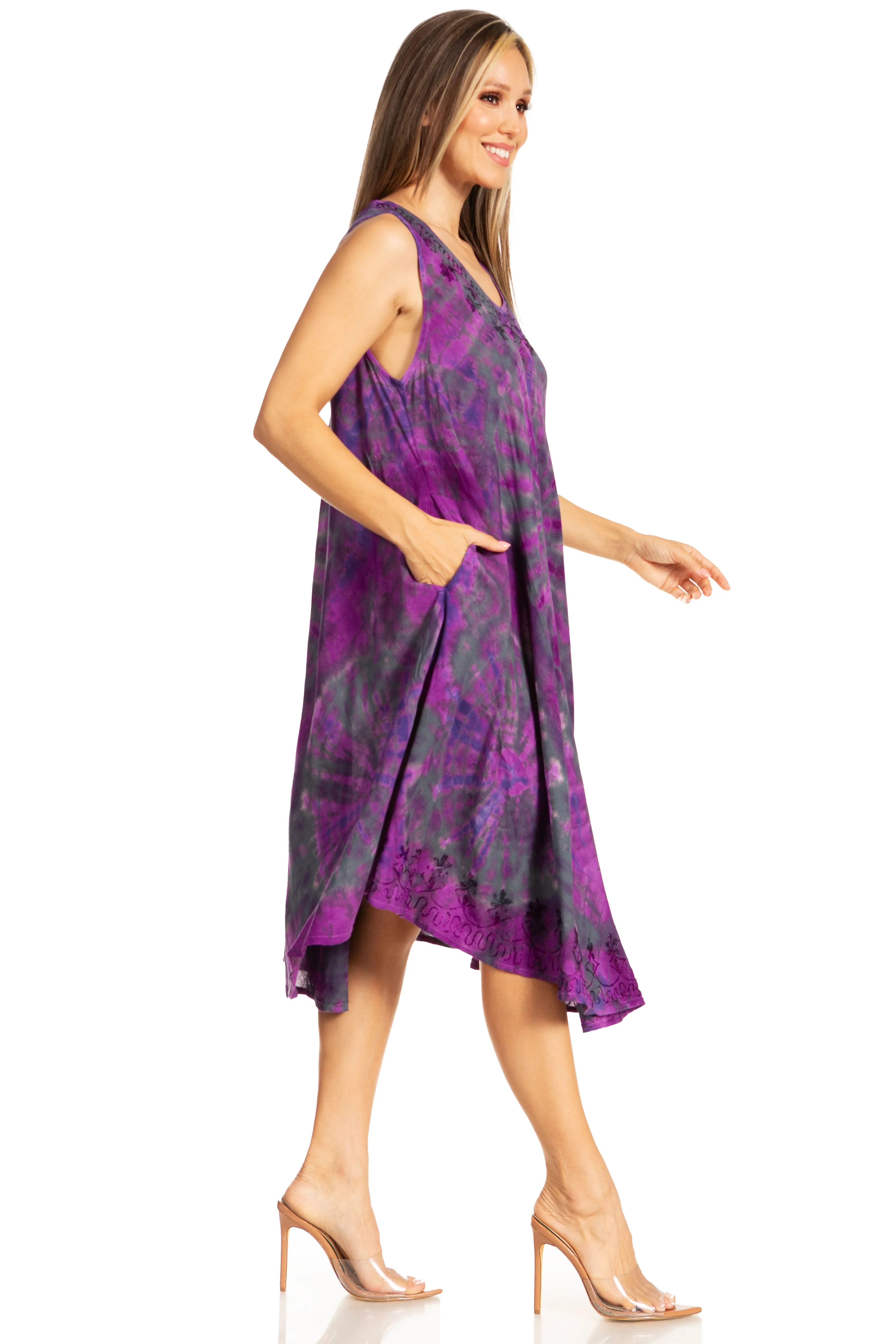 Sakkas Nora Sleeveless Embroidered Short Tie Dye Caftan Dress / Cover Up - Image 144