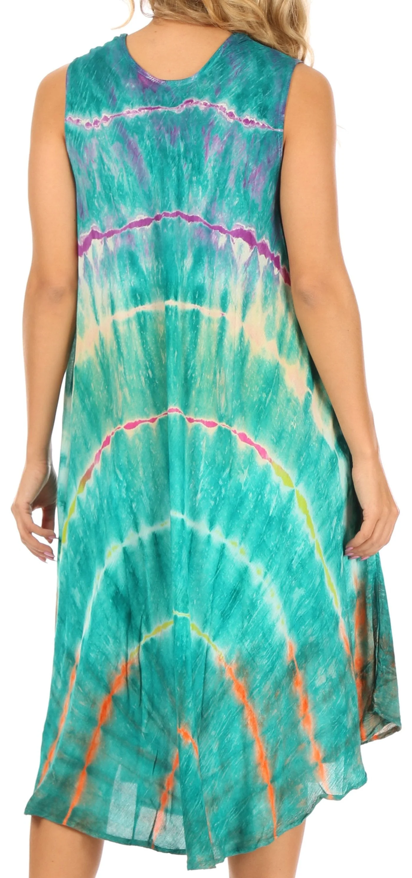 Sakkas Nora Sleeveless Embroidered Short Tie Dye Caftan Dress / Cover Up - Image 27