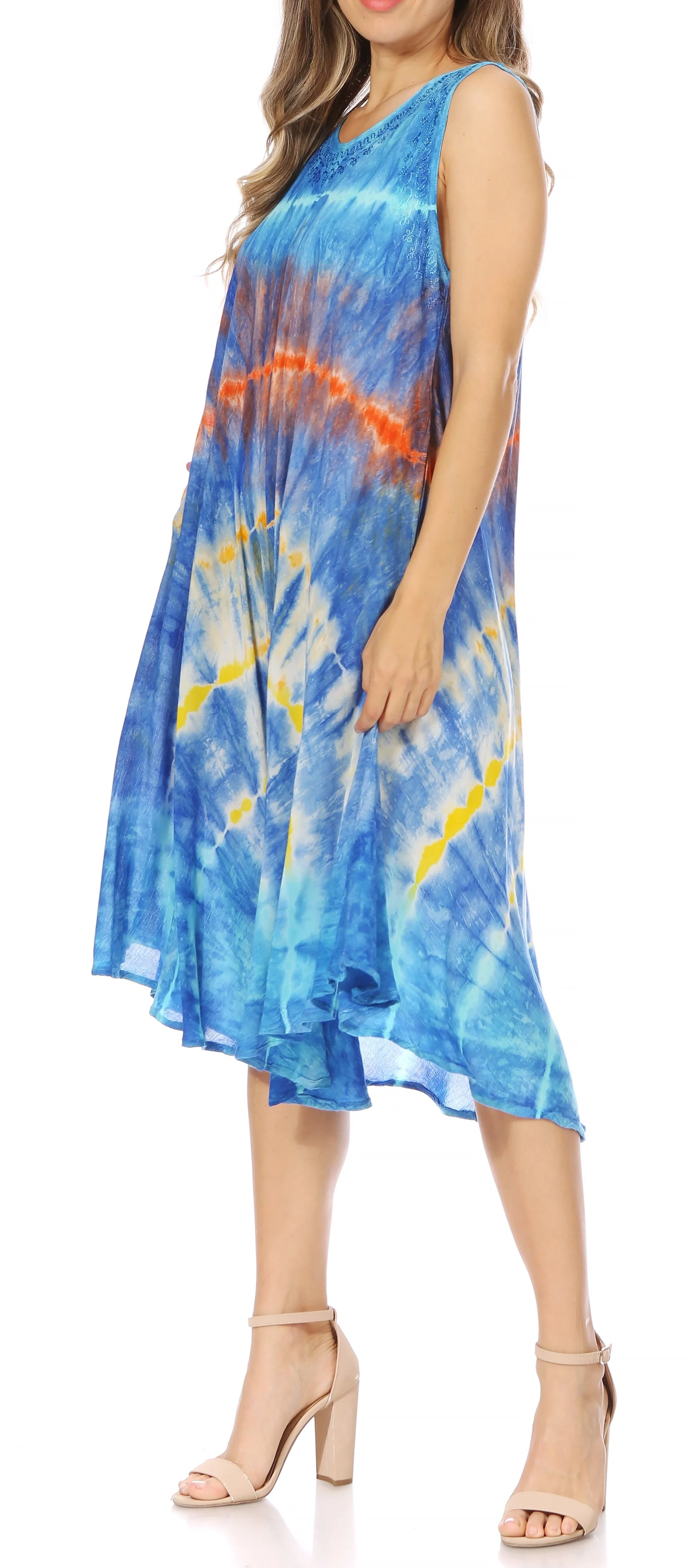 Sakkas Nora Sleeveless Embroidered Short Tie Dye Caftan Dress / Cover Up - Image 3