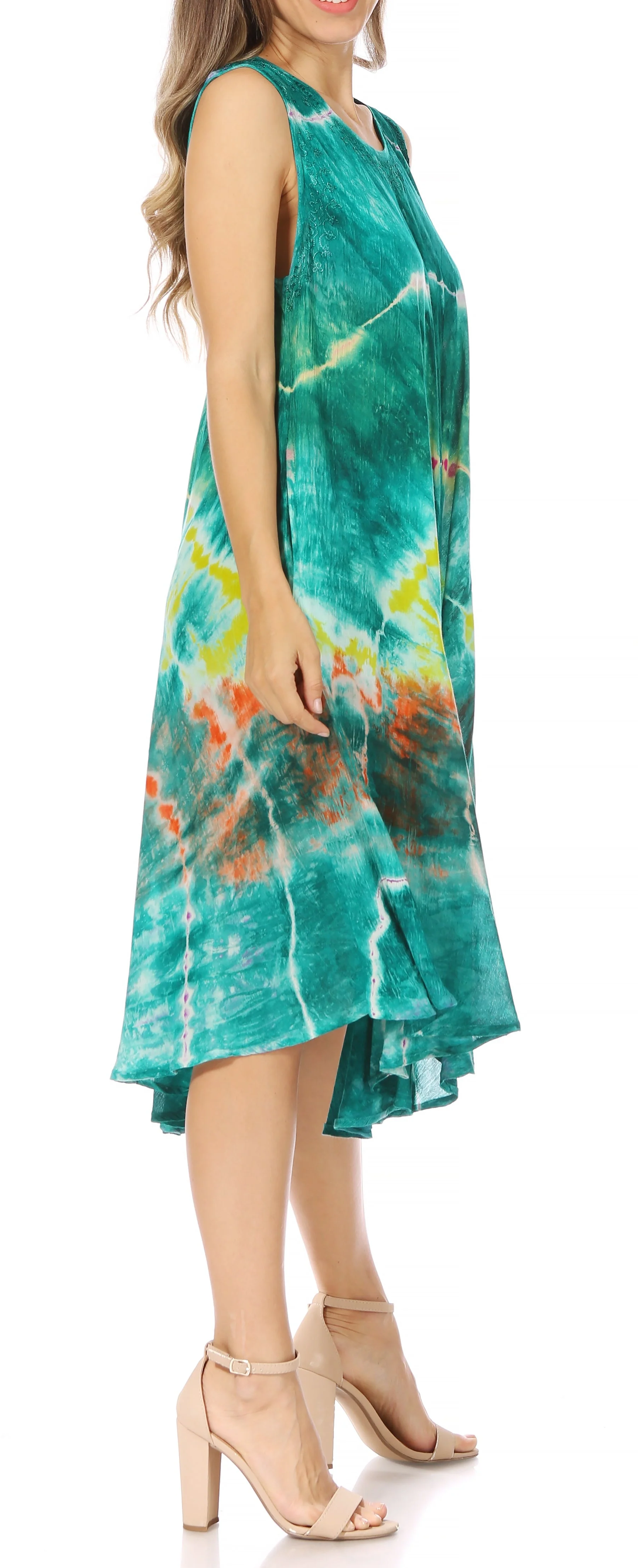 Sakkas Nora Sleeveless Embroidered Short Tie Dye Caftan Dress / Cover Up - Image 34