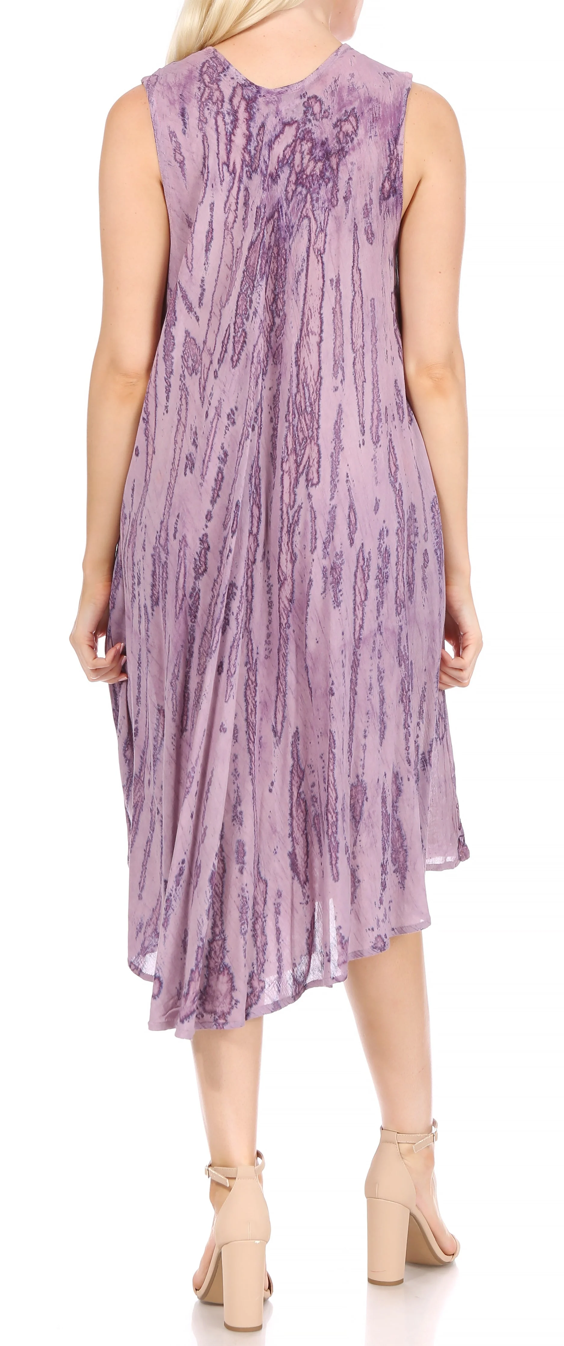 Sakkas Nora Sleeveless Embroidered Short Tie Dye Caftan Dress / Cover Up - Image 57