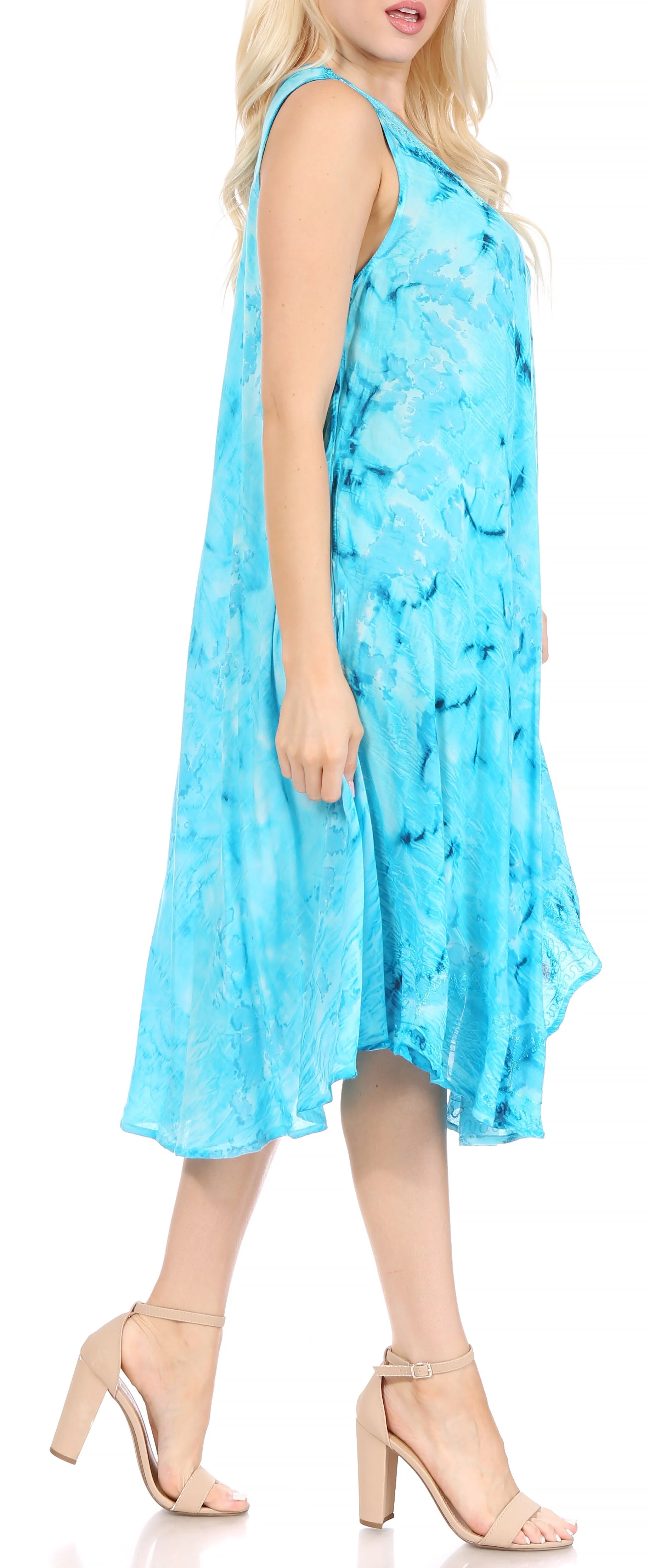 Sakkas Nora Sleeveless Embroidered Short Tie Dye Caftan Dress / Cover Up - Image 84