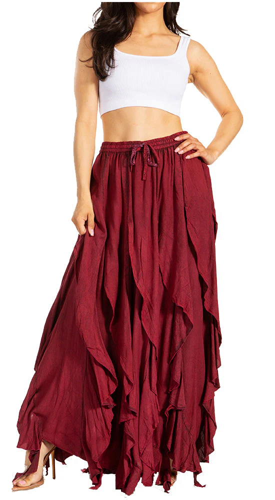 Sakkas Nova Womens Bohemian Stonewashed Rayon Asymmetrical Hem Maxi Swing Skirt - Image 26