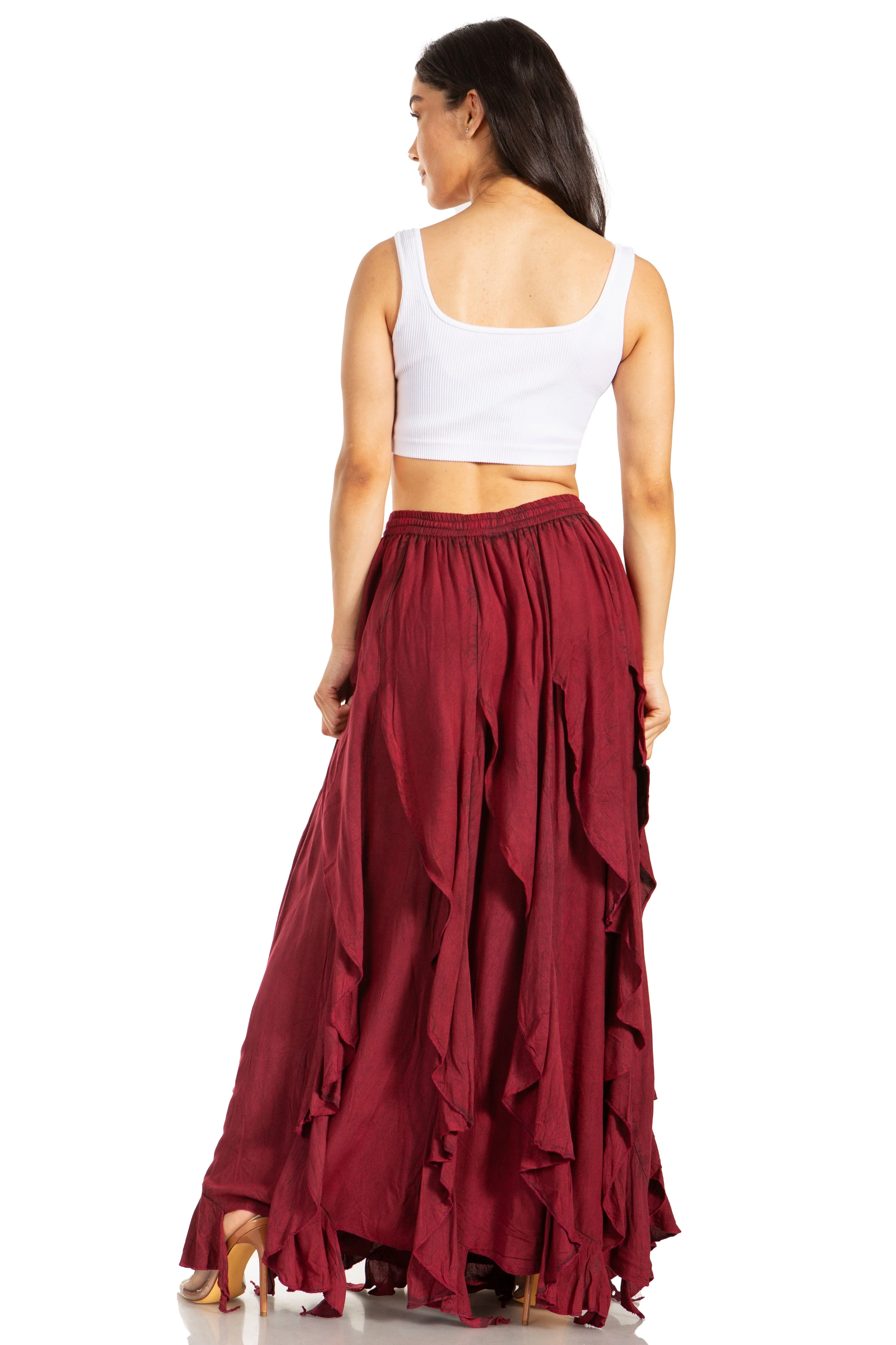 Sakkas Nova Womens Bohemian Stonewashed Rayon Asymmetrical Hem Maxi Swing Skirt - Image 27