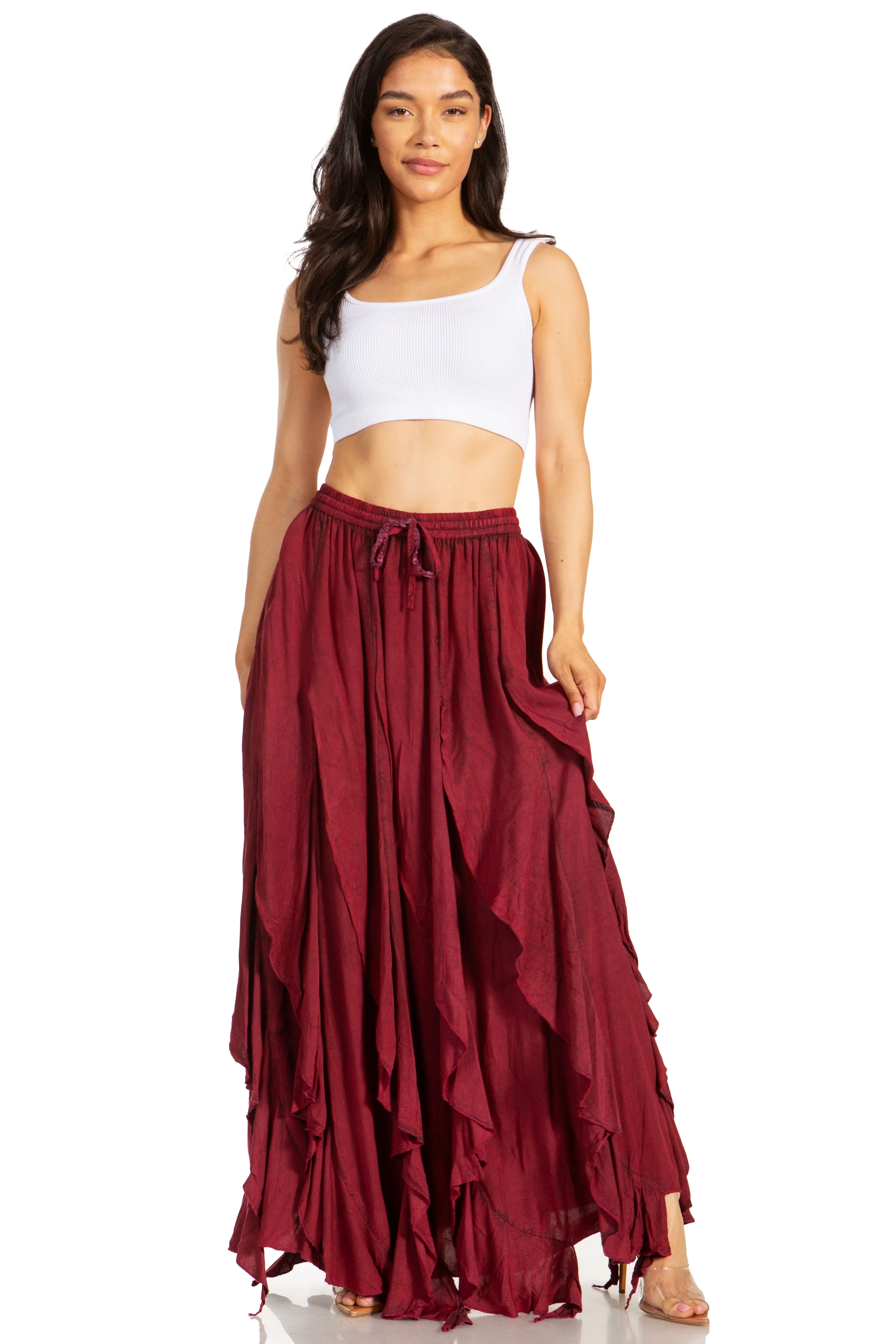 Sakkas Nova Womens Bohemian Stonewashed Rayon Asymmetrical Hem Maxi Swing Skirt - Image 30