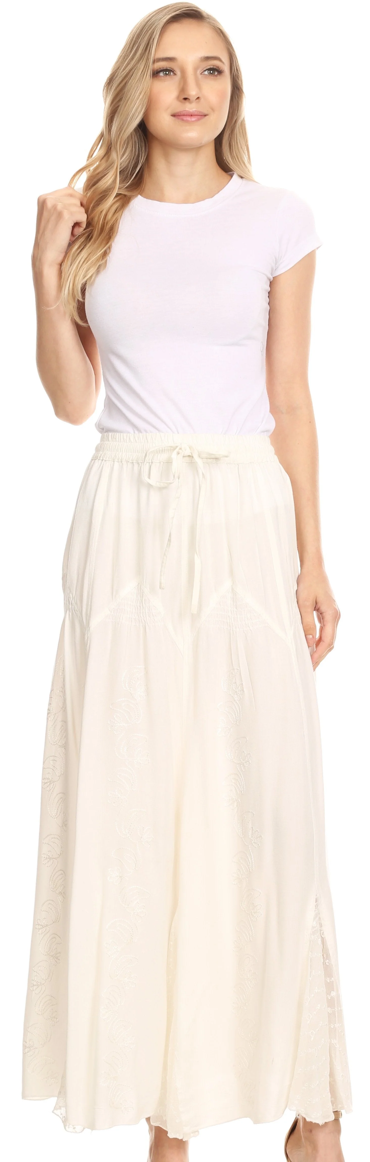 Sakkas Olivia Womens Maxi Bohemian Gypsy Long Skirt With Elastic Waist and Lace - Image 10