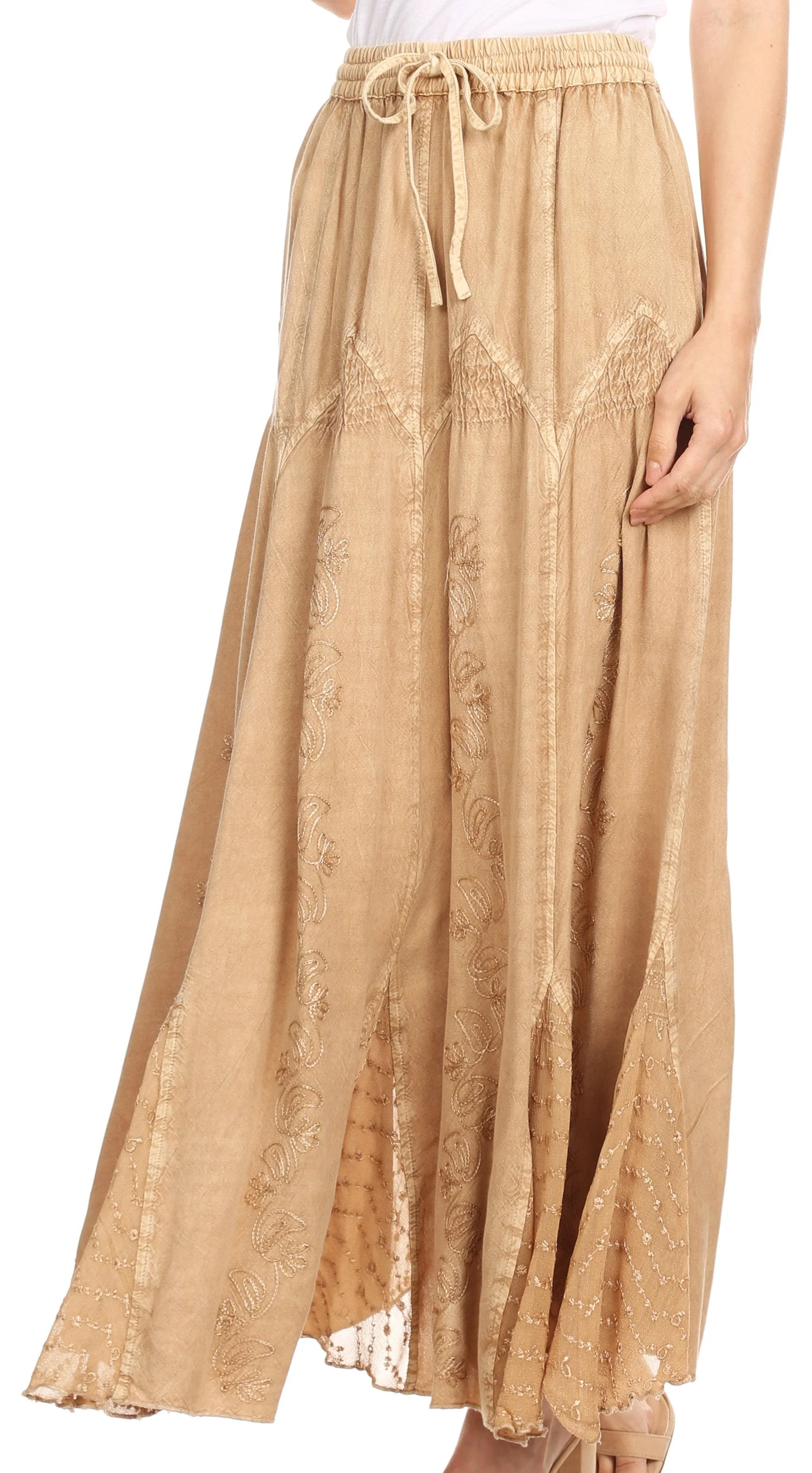 Sakkas Olivia Womens Maxi Bohemian Gypsy Long Skirt With Elastic Waist and Lace - Image 13