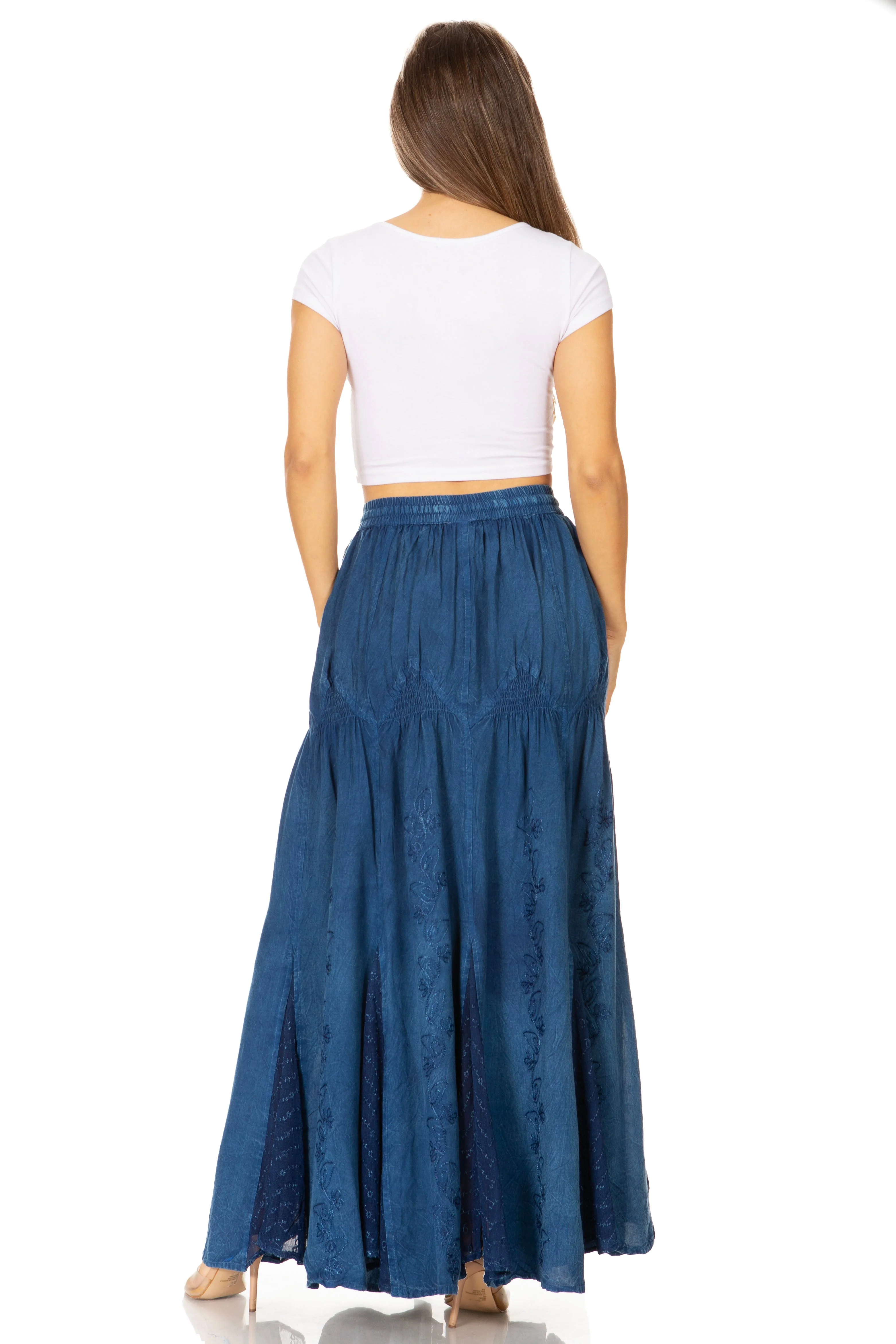 Sakkas Olivia Womens Maxi Bohemian Gypsy Long Skirt With Elastic Waist and Lace - Image 2