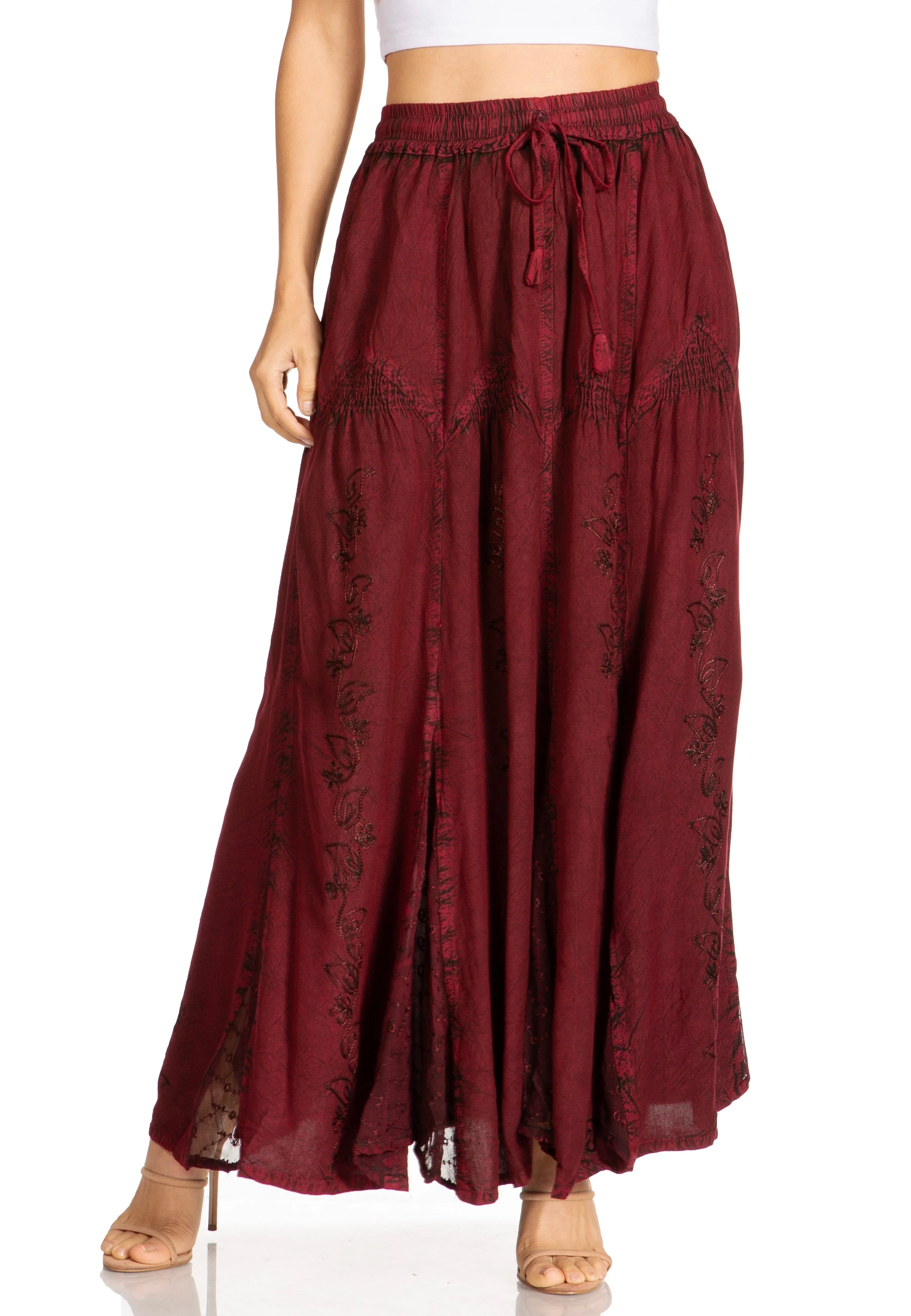 Sakkas Olivia Womens Maxi Bohemian Gypsy Long Skirt With Elastic Waist and Lace - Image 21