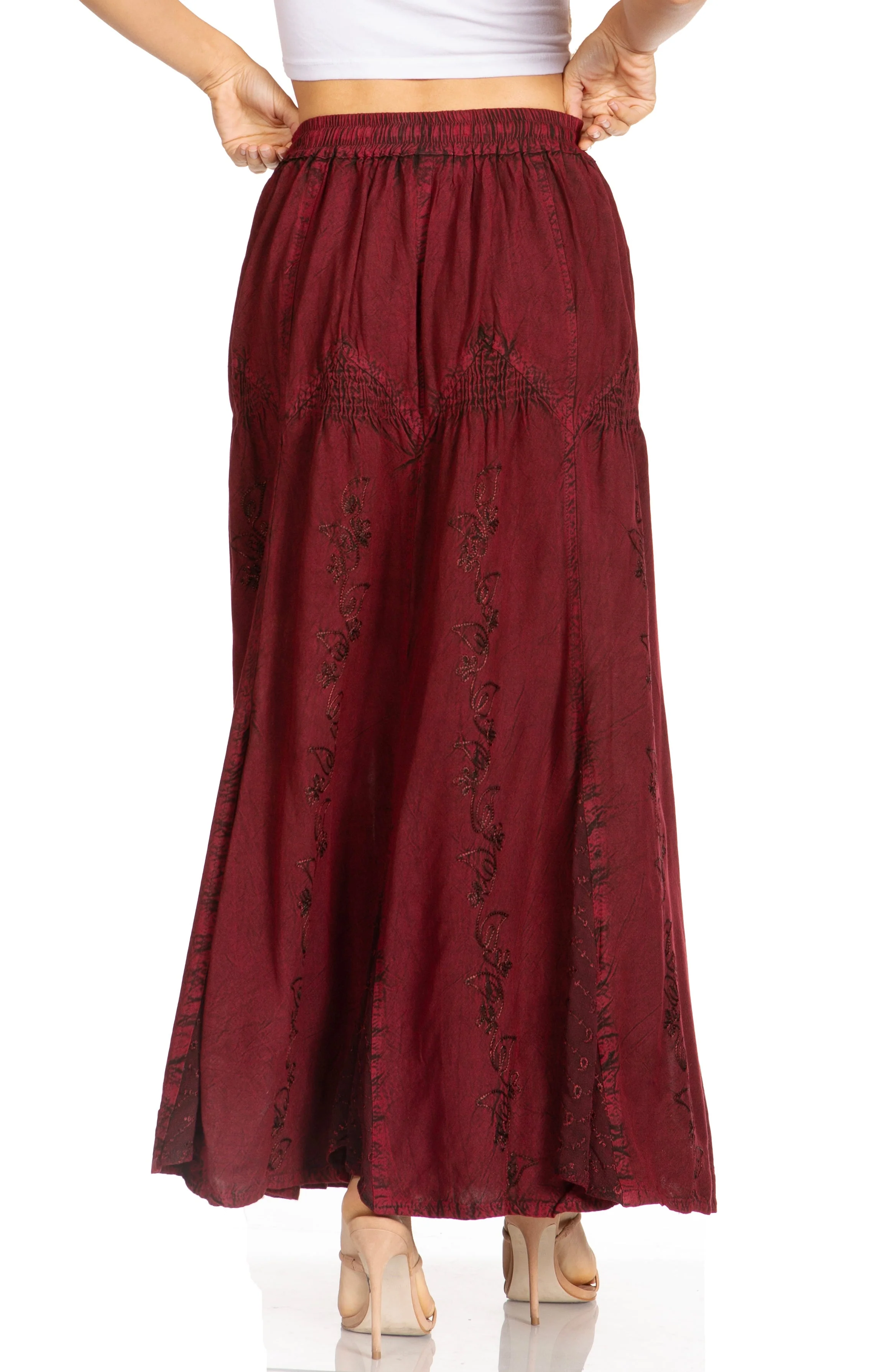 Sakkas Olivia Womens Maxi Bohemian Gypsy Long Skirt With Elastic Waist and Lace - Image 22