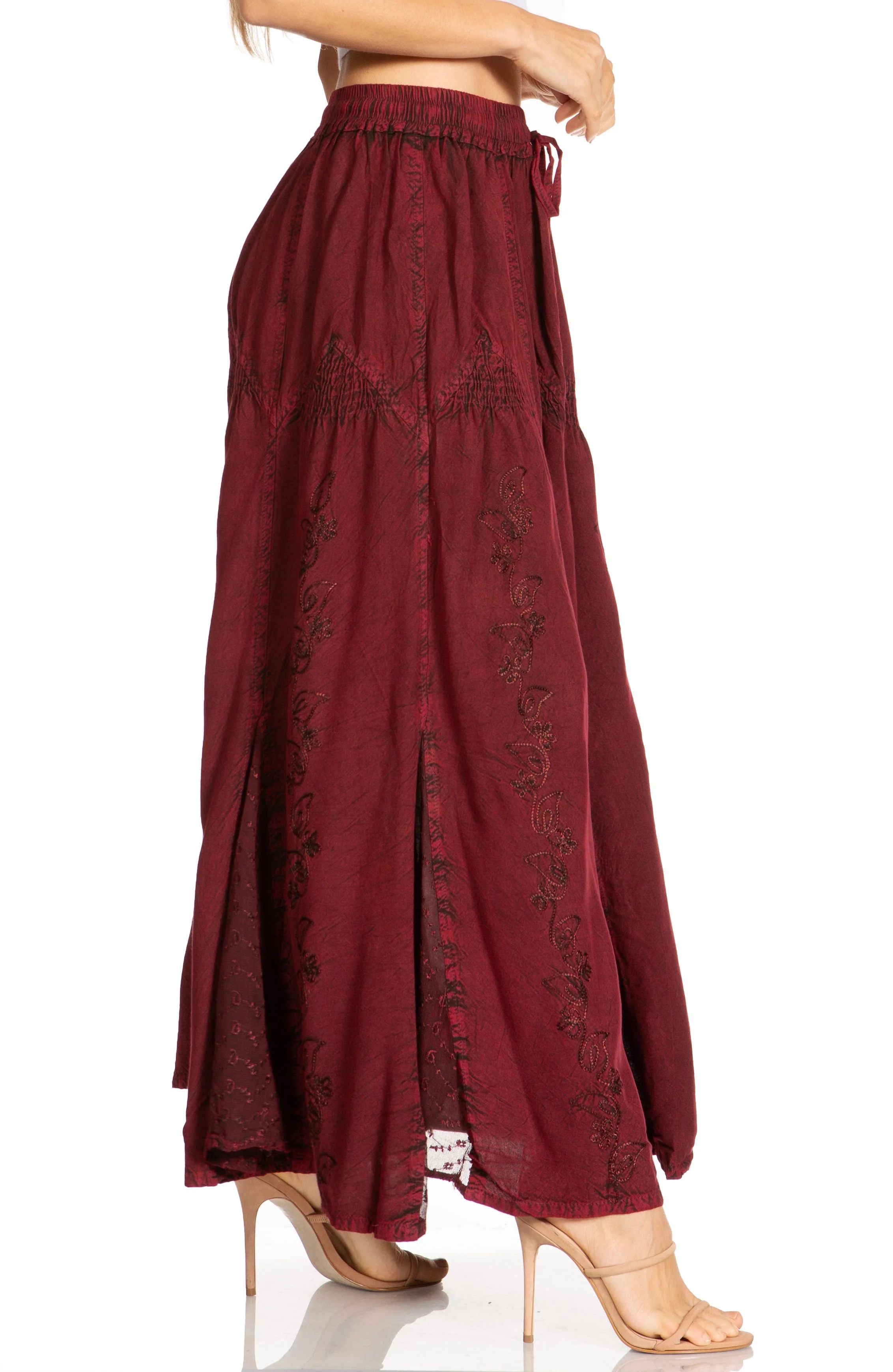 Sakkas Olivia Womens Maxi Bohemian Gypsy Long Skirt With Elastic Waist and Lace - Image 24