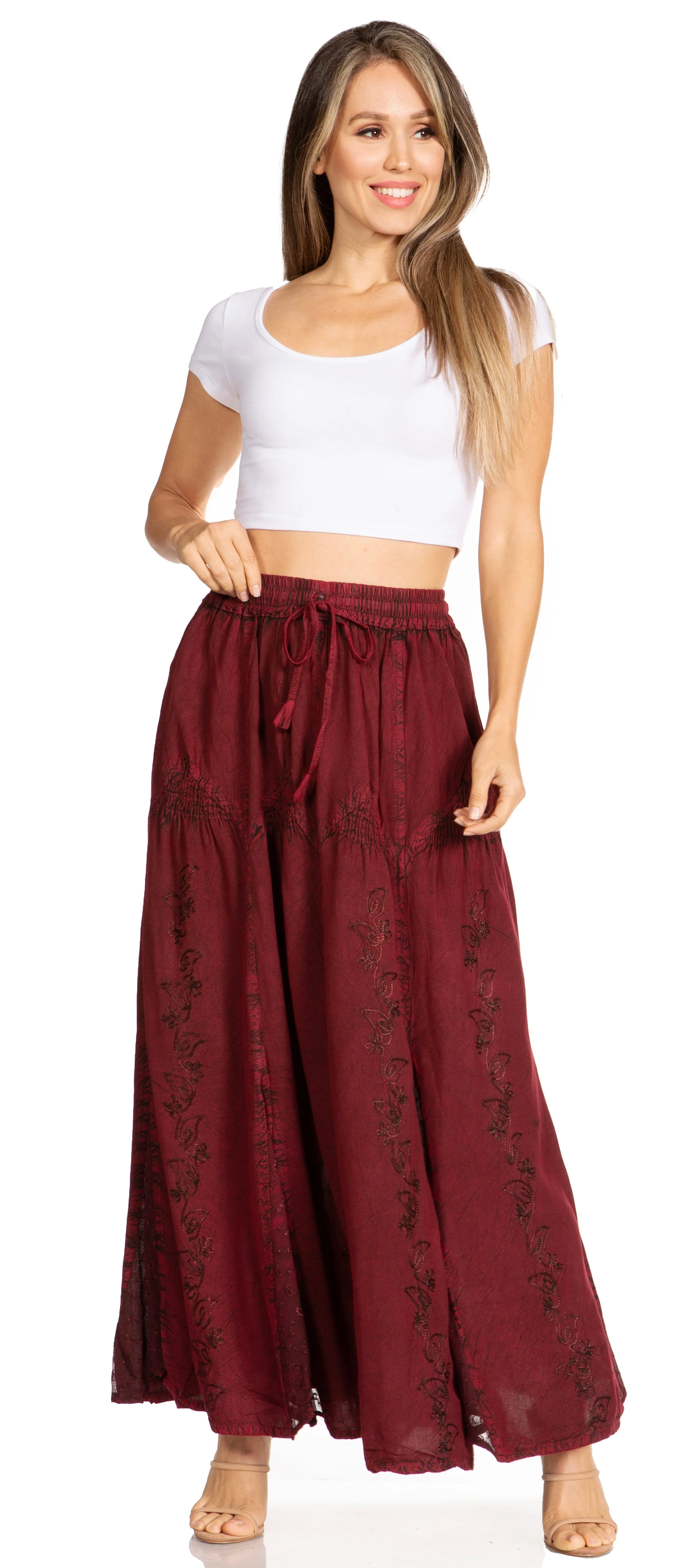 Sakkas Olivia Womens Maxi Bohemian Gypsy Long Skirt With Elastic Waist and Lace - Image 25