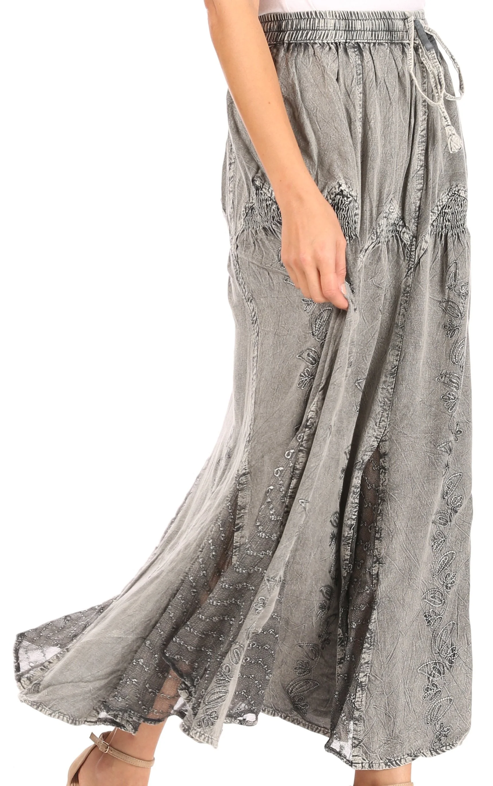 Sakkas Olivia Womens Maxi Bohemian Gypsy Long Skirt With Elastic Waist and Lace - Image 28