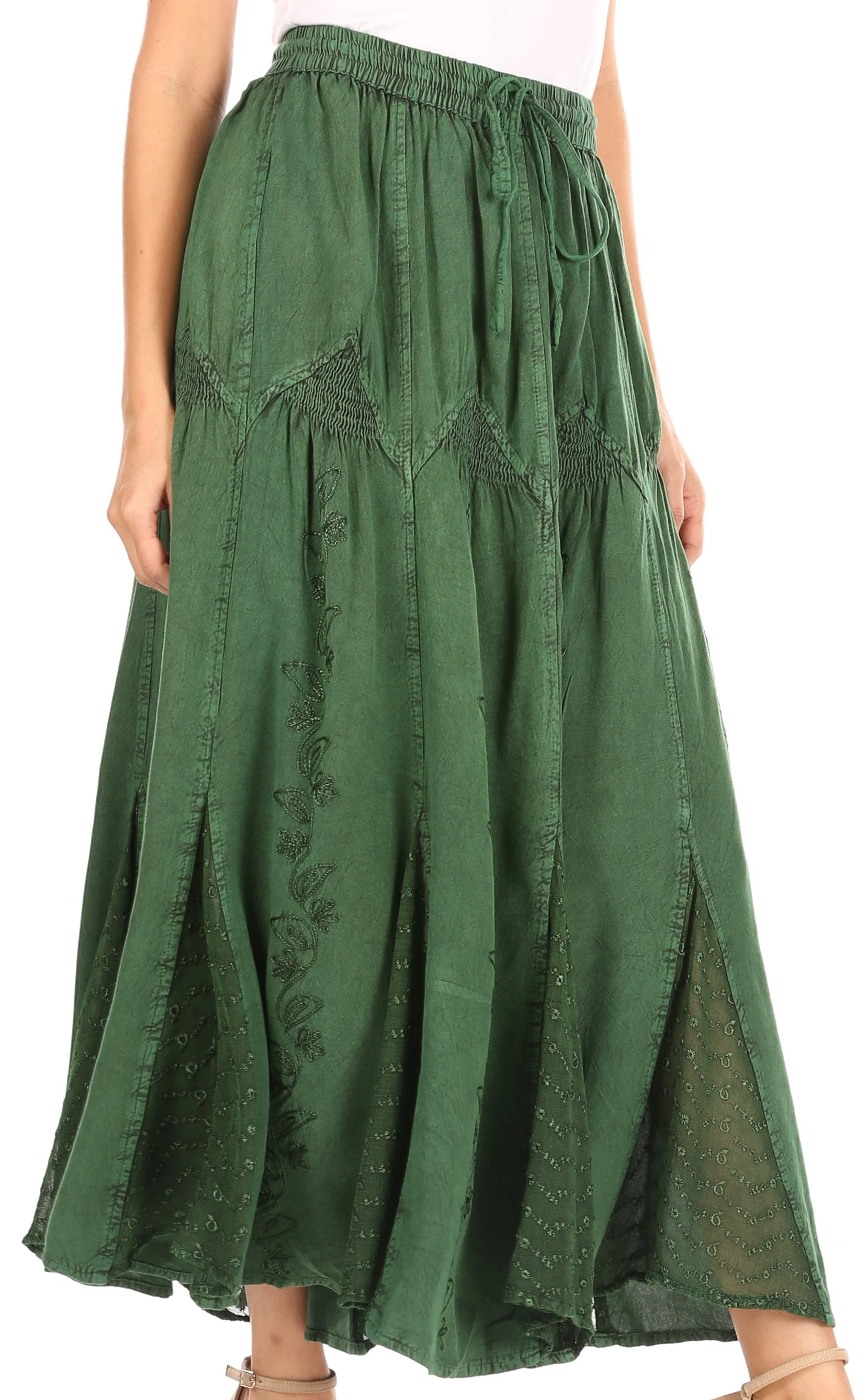 Sakkas Olivia Womens Maxi Bohemian Gypsy Long Skirt With Elastic Waist and Lace - Image 33