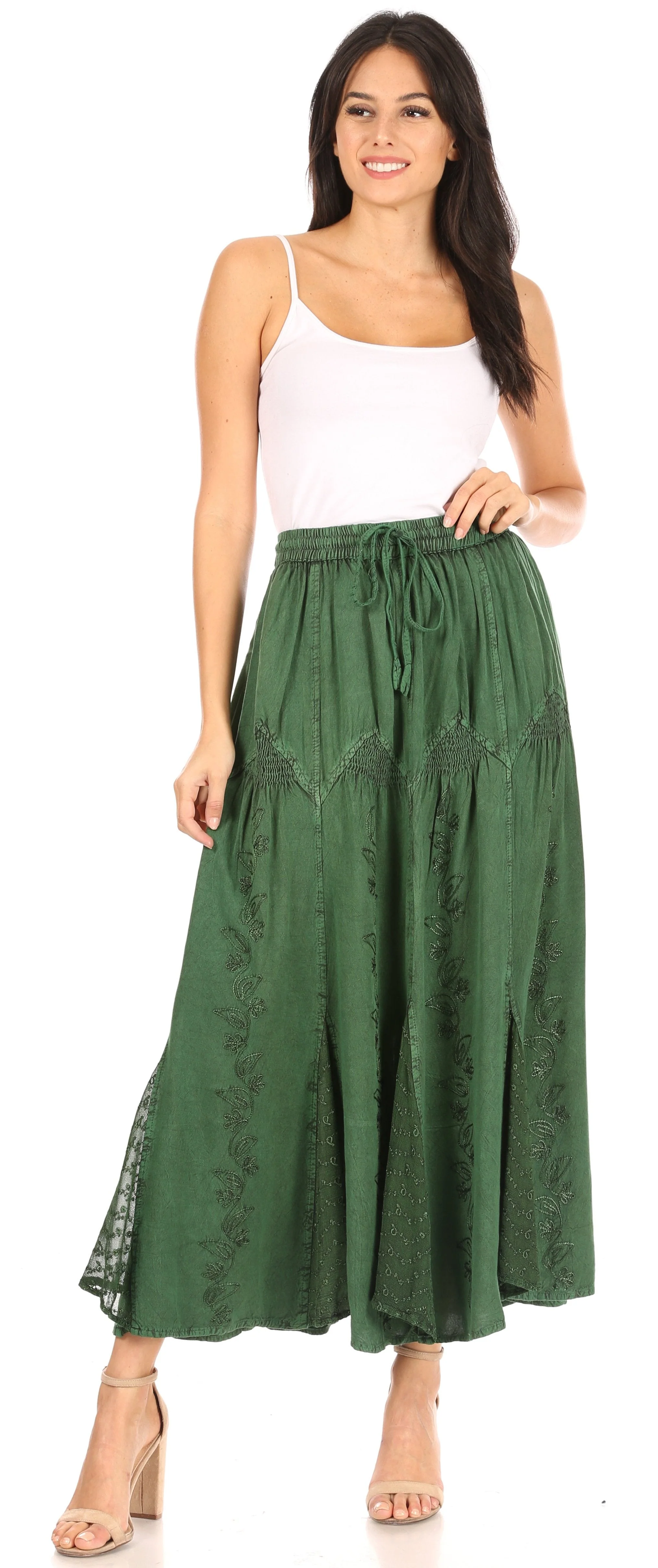 Sakkas Olivia Womens Maxi Bohemian Gypsy Long Skirt With Elastic Waist and Lace - Image 35