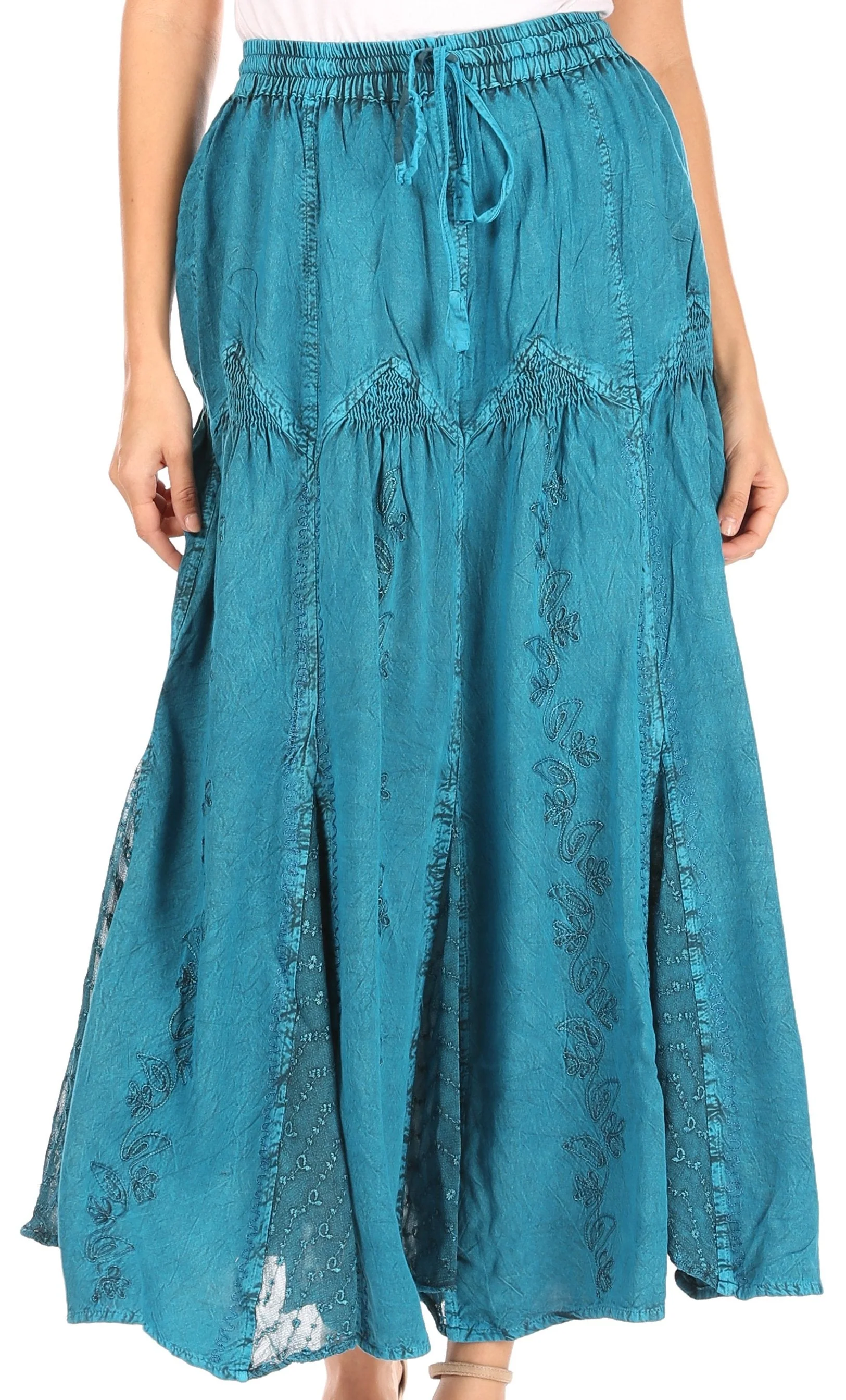 Sakkas Olivia Womens Maxi Bohemian Gypsy Long Skirt With Elastic Waist and Lace - Image 36