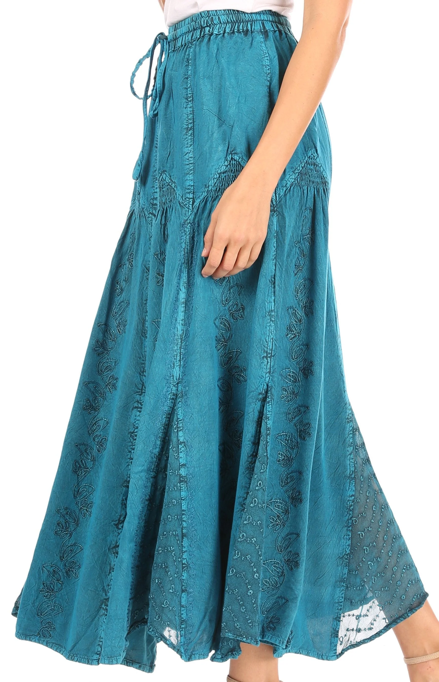 Sakkas Olivia Womens Maxi Bohemian Gypsy Long Skirt With Elastic Waist and Lace - Image 39