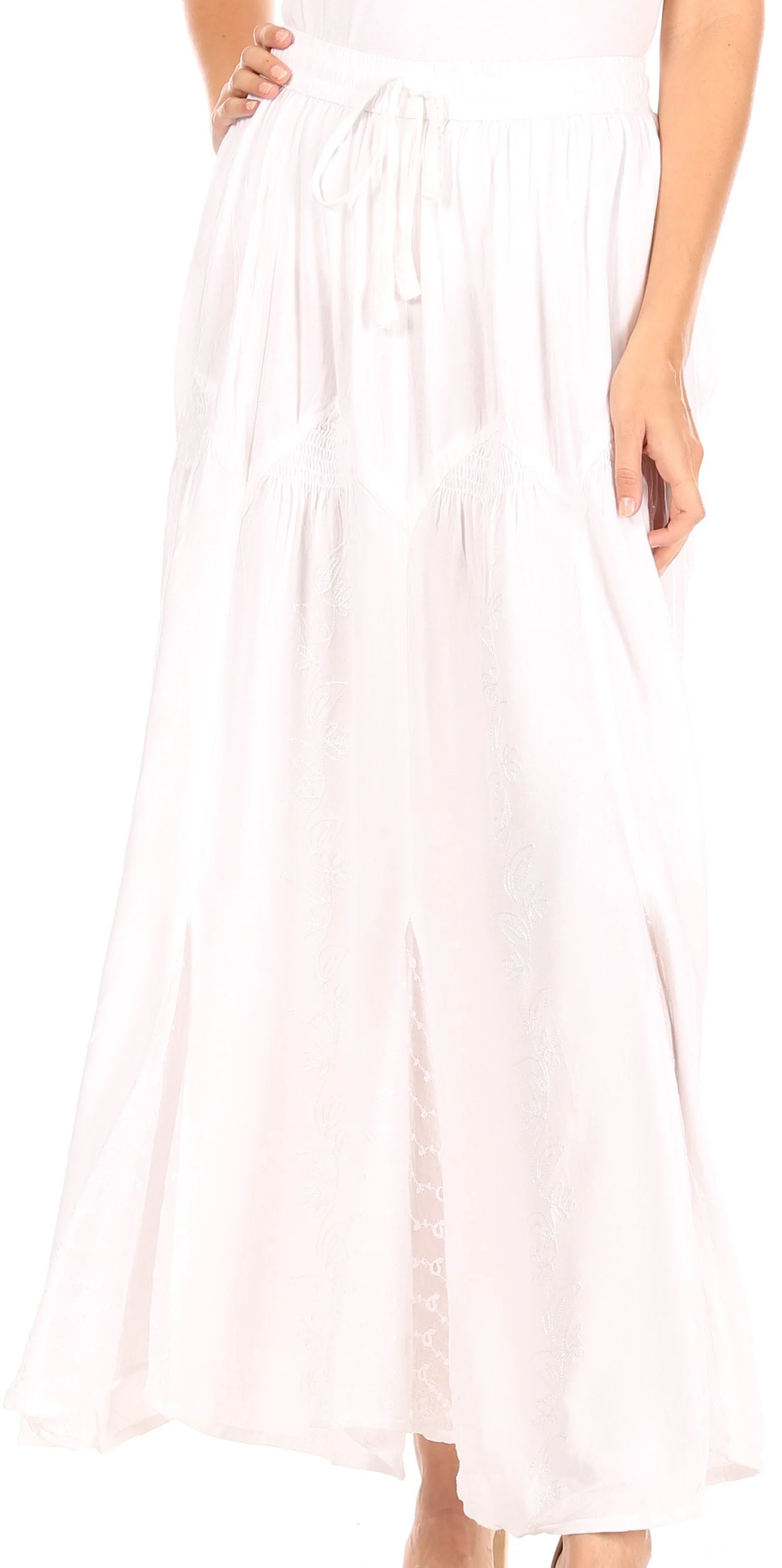 Sakkas Olivia Womens Maxi Bohemian Gypsy Long Skirt With Elastic Waist and Lace - Image 41