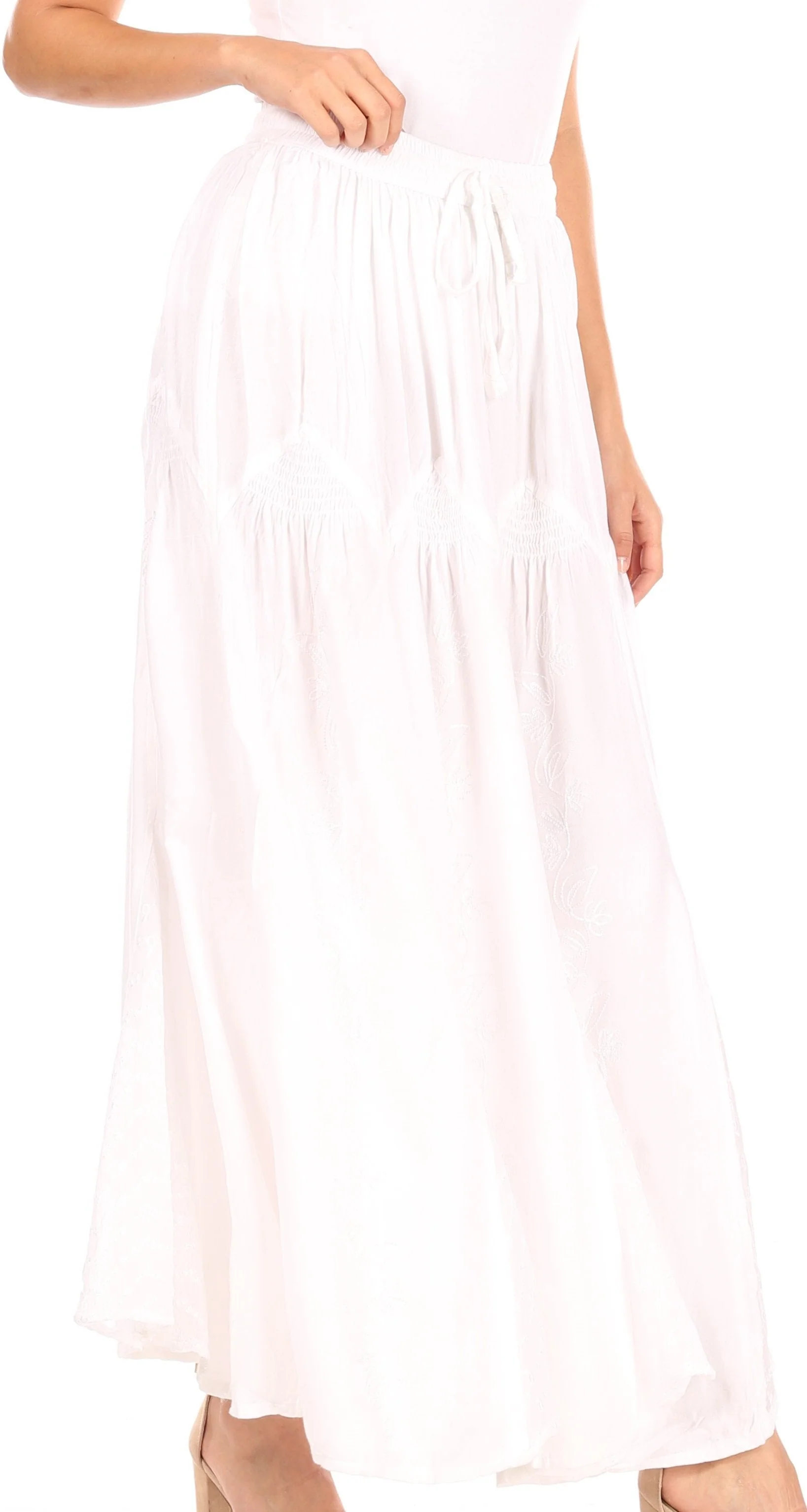 Sakkas Olivia Womens Maxi Bohemian Gypsy Long Skirt With Elastic Waist and Lace - Image 43