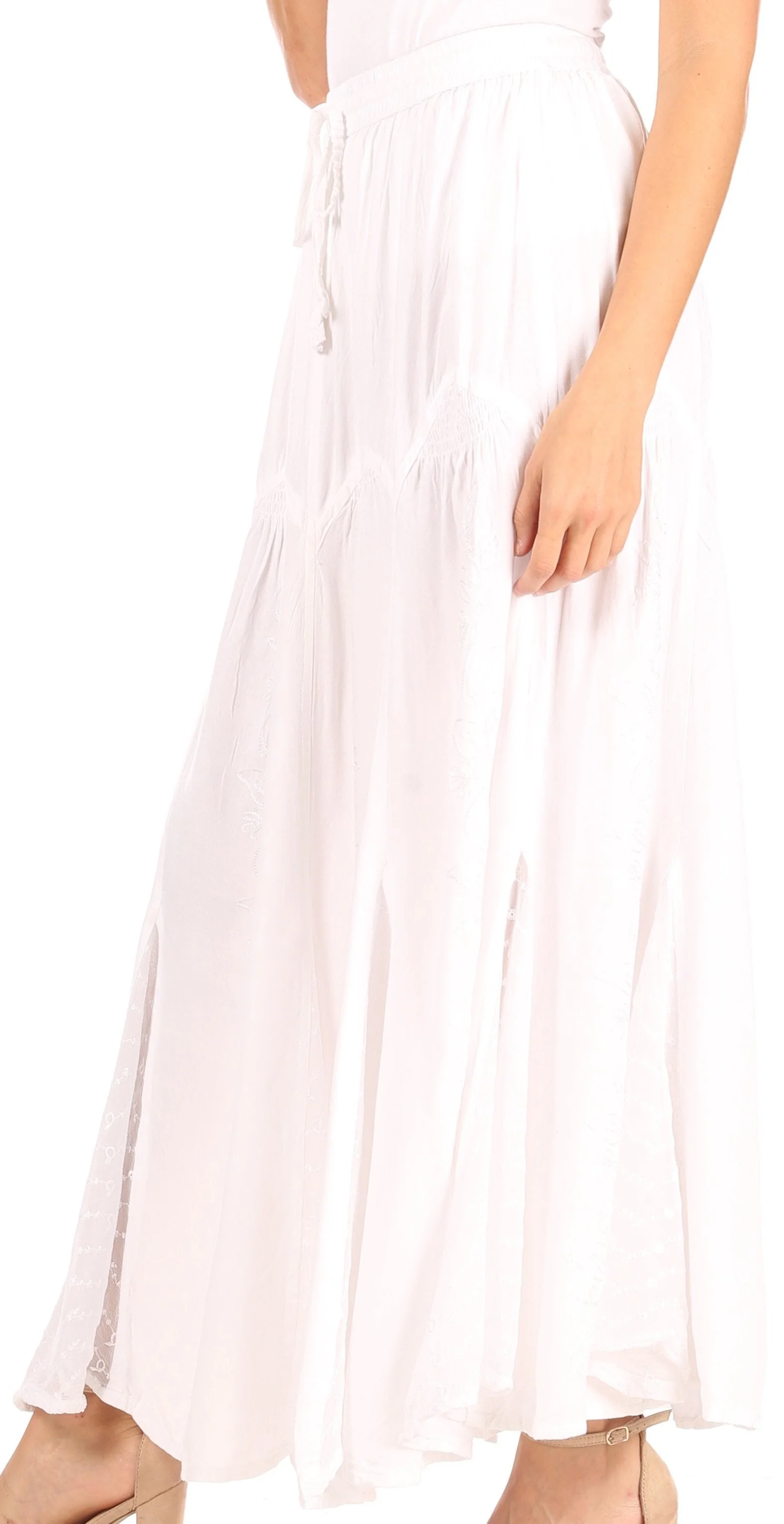Sakkas Olivia Womens Maxi Bohemian Gypsy Long Skirt With Elastic Waist and Lace - Image 44