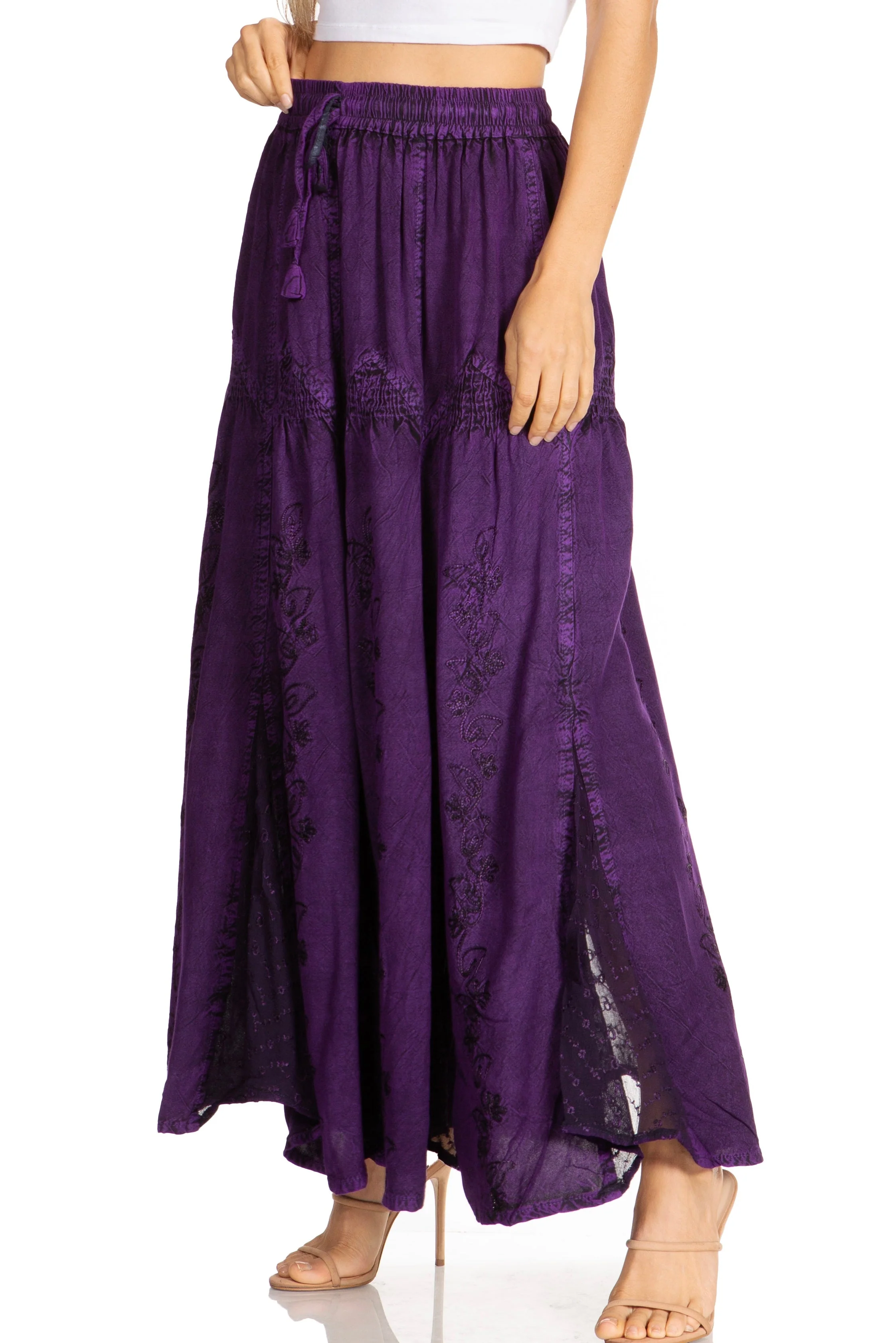 Sakkas Olivia Womens Maxi Bohemian Gypsy Long Skirt With Elastic Waist and Lace - Image 48