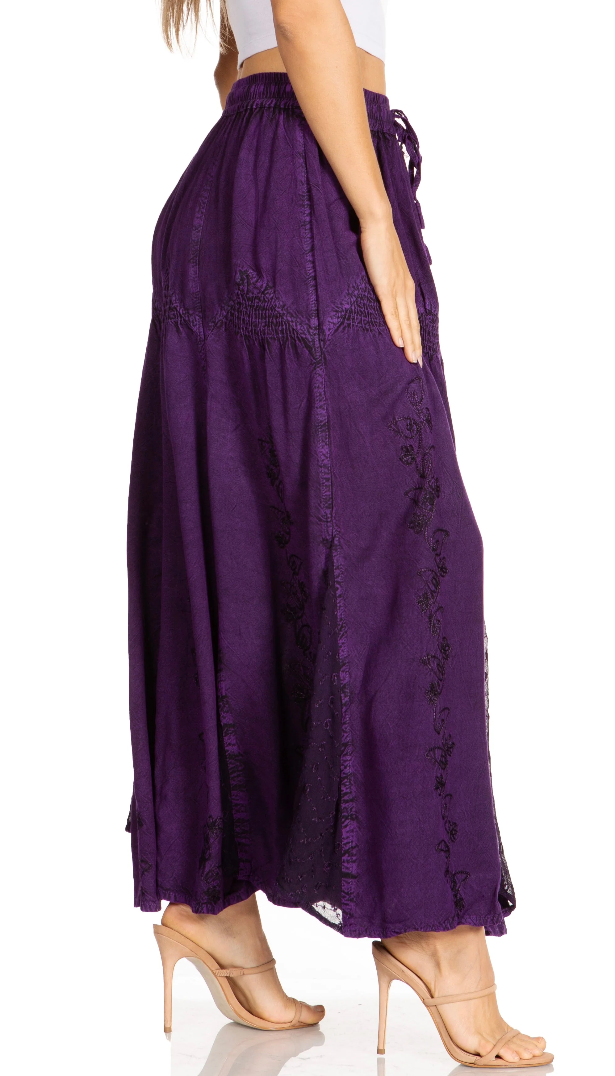 Sakkas Olivia Womens Maxi Bohemian Gypsy Long Skirt With Elastic Waist and Lace - Image 49