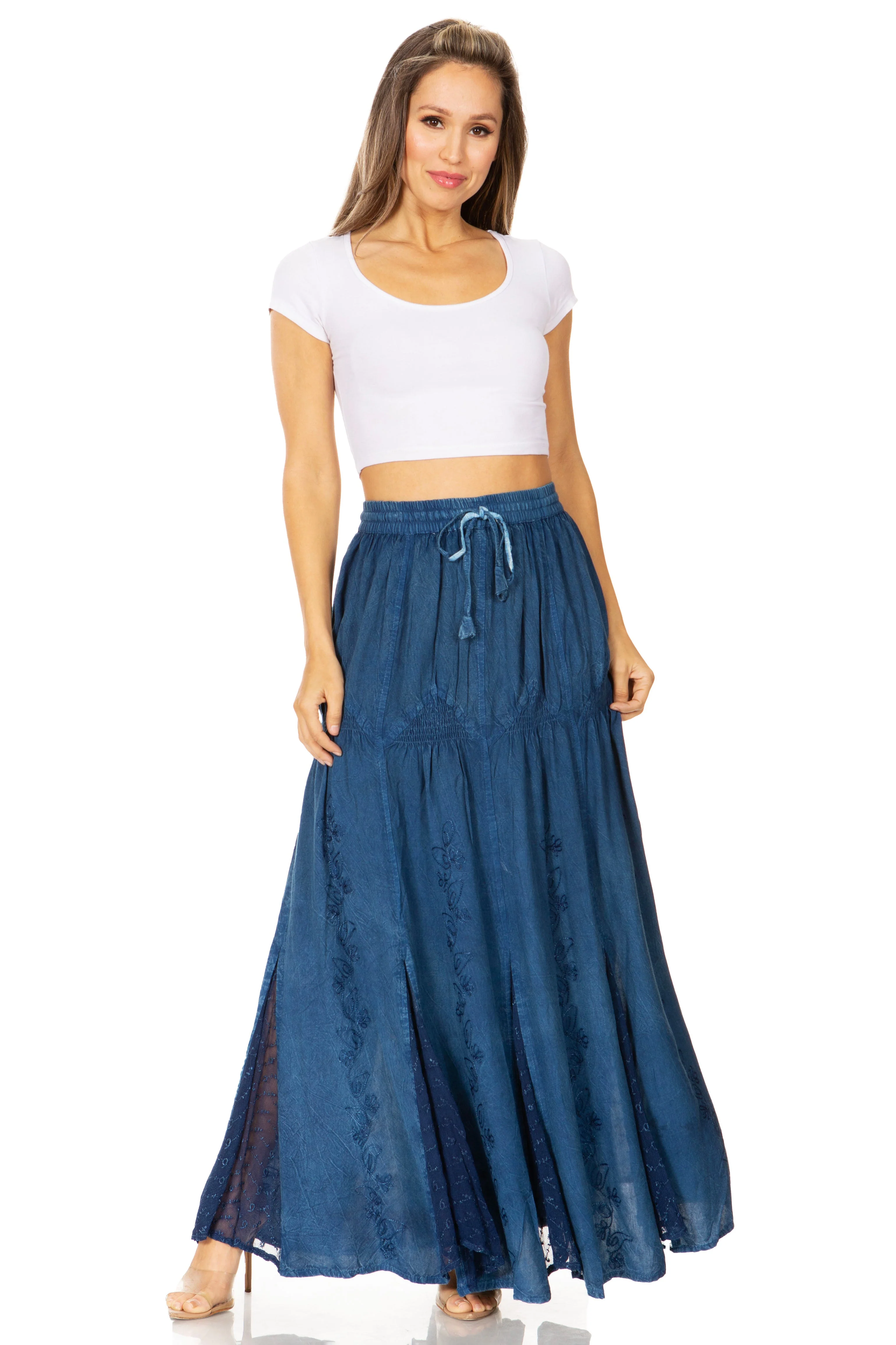 Sakkas Olivia Womens Maxi Bohemian Gypsy Long Skirt With Elastic Waist and Lace - Image 5