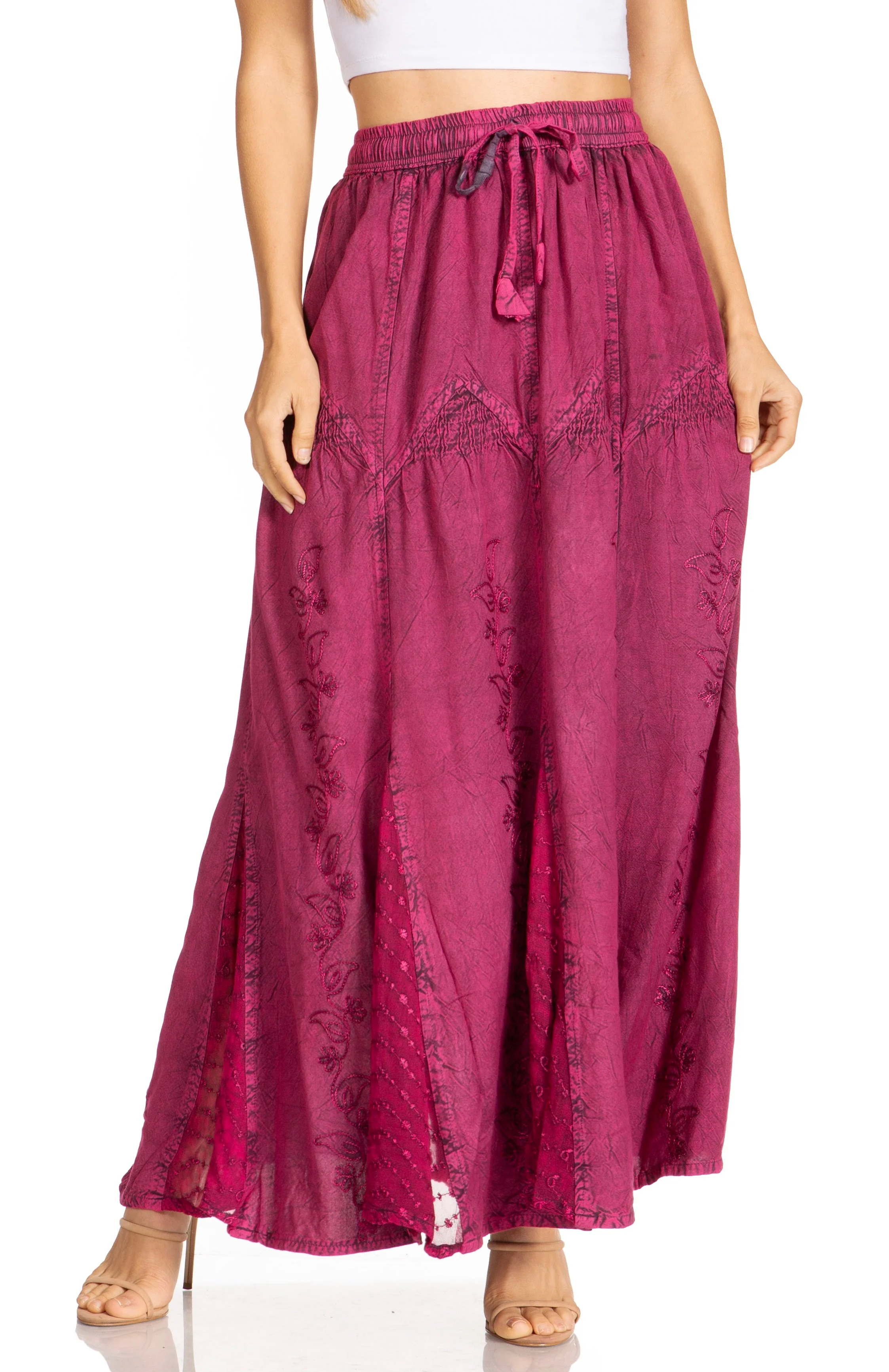 Sakkas Olivia Womens Maxi Bohemian Gypsy Long Skirt With Elastic Waist and Lace - Image 51