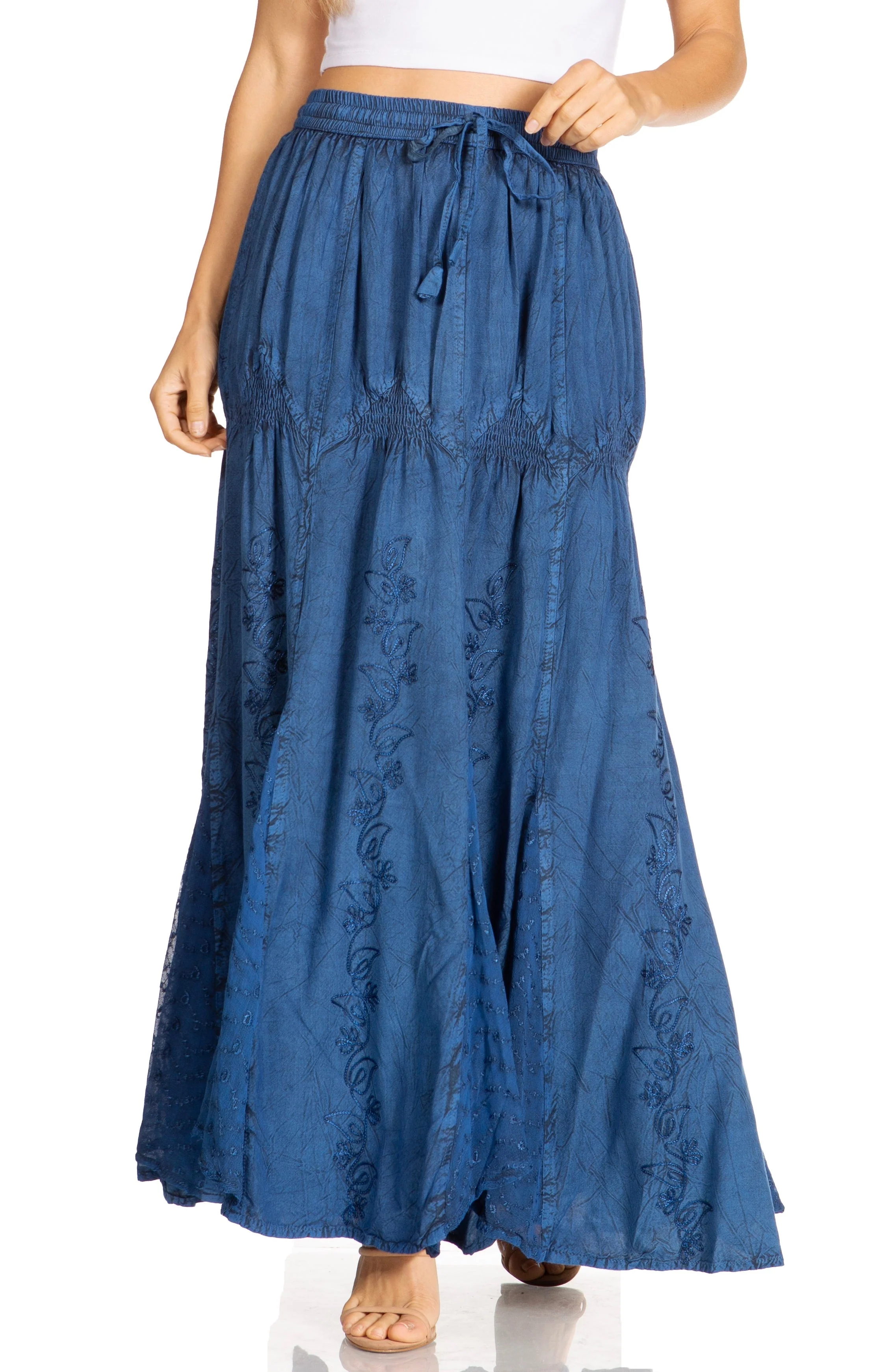 Sakkas Olivia Womens Maxi Bohemian Gypsy Long Skirt With Elastic Waist and Lace - Image 56