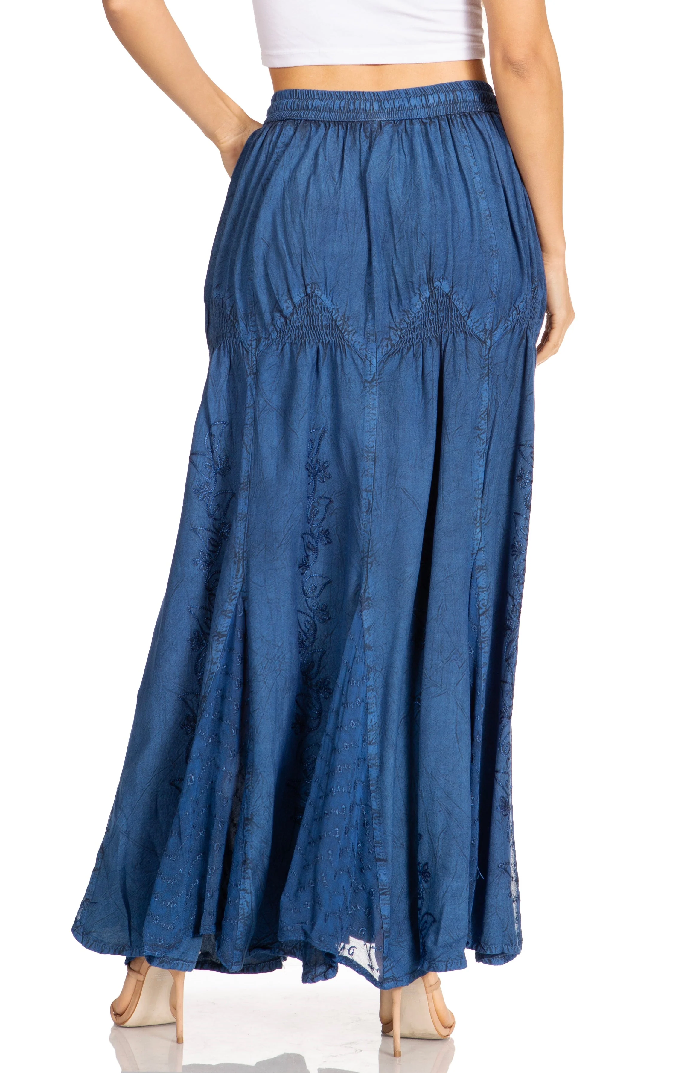 Sakkas Olivia Womens Maxi Bohemian Gypsy Long Skirt With Elastic Waist and Lace - Image 57