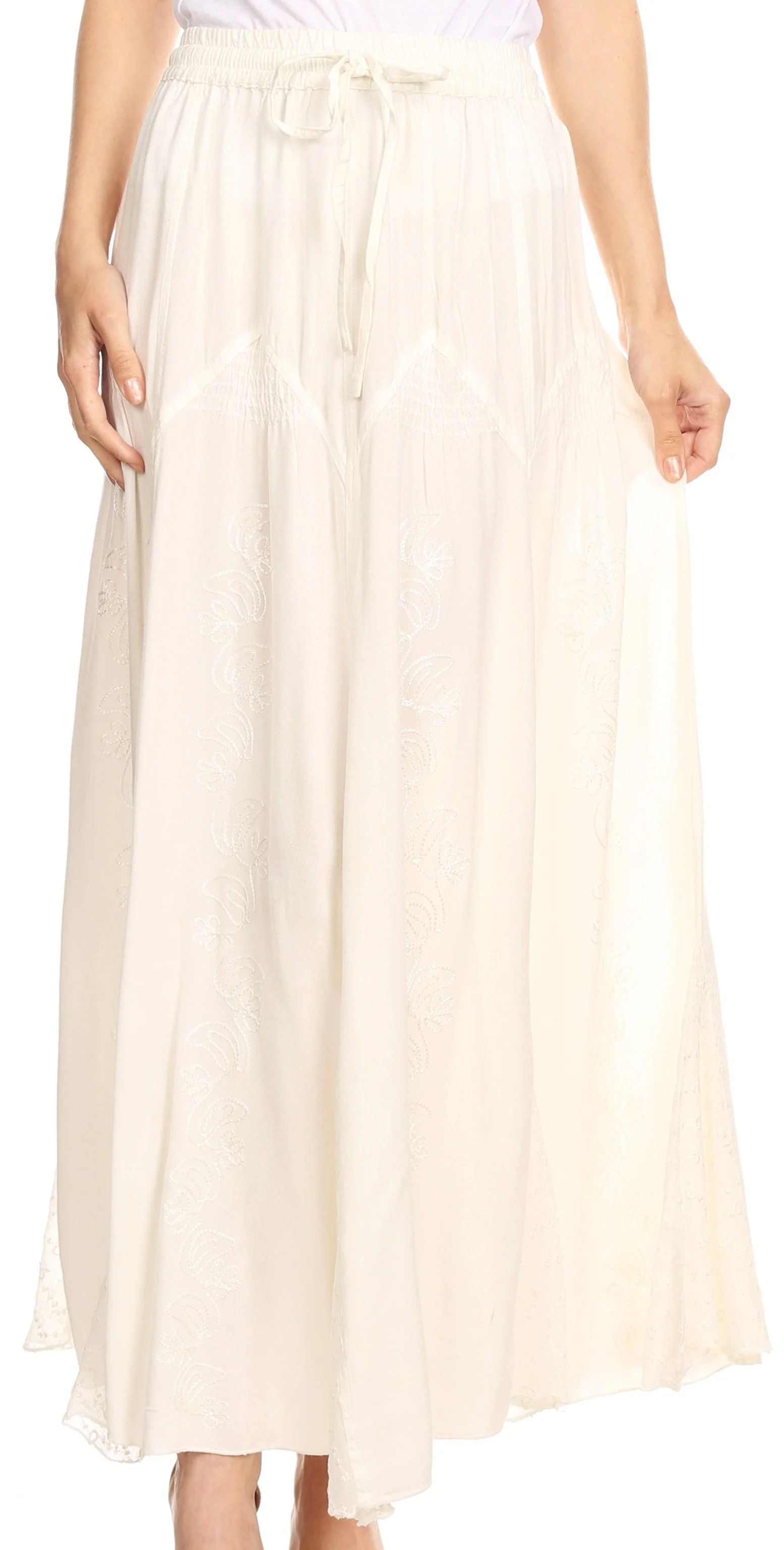 Sakkas Olivia Womens Maxi Bohemian Gypsy Long Skirt With Elastic Waist and Lace - Image 6