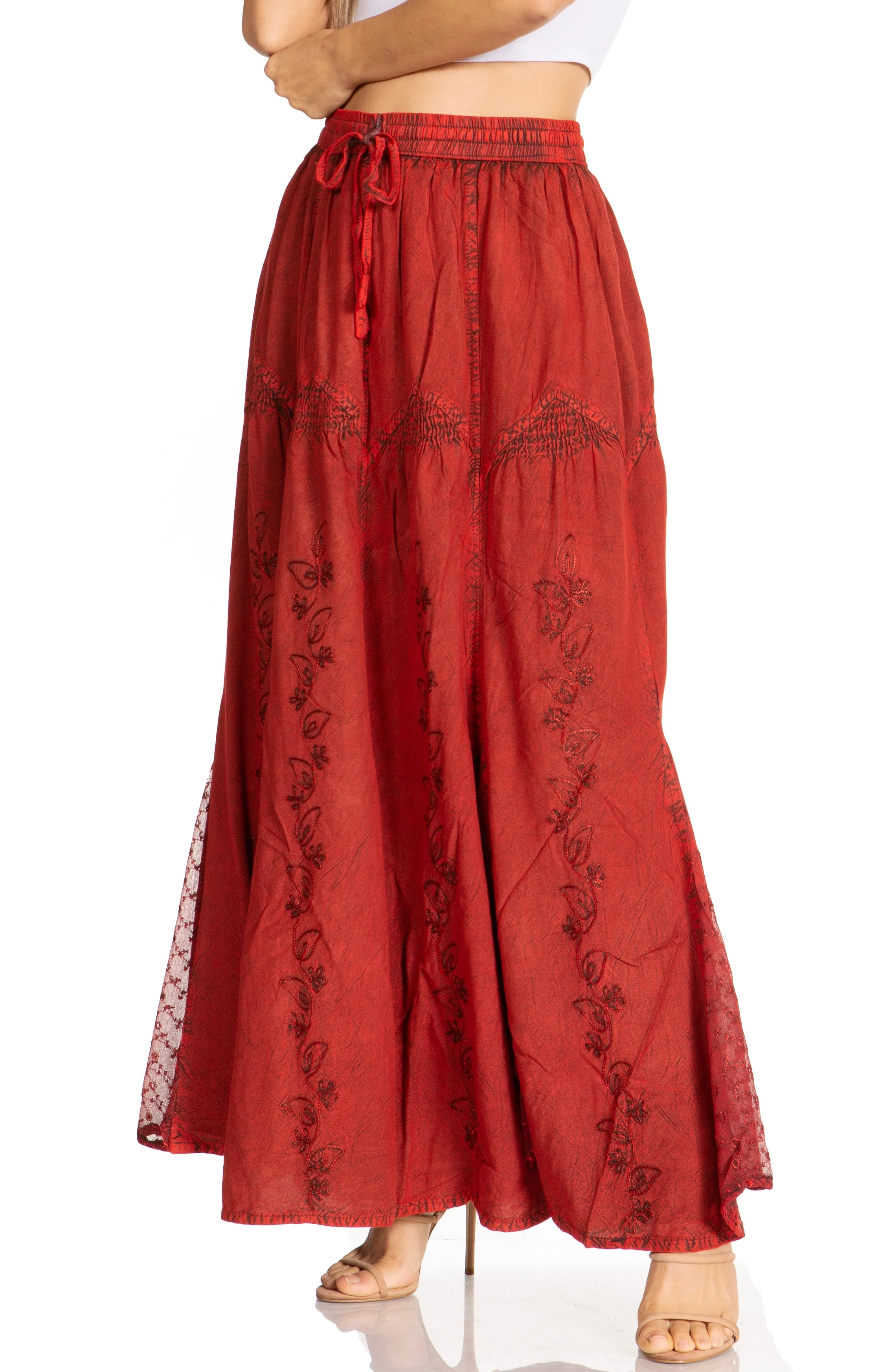 Sakkas Olivia Womens Maxi Bohemian Gypsy Long Skirt With Elastic Waist and Lace - Image 63