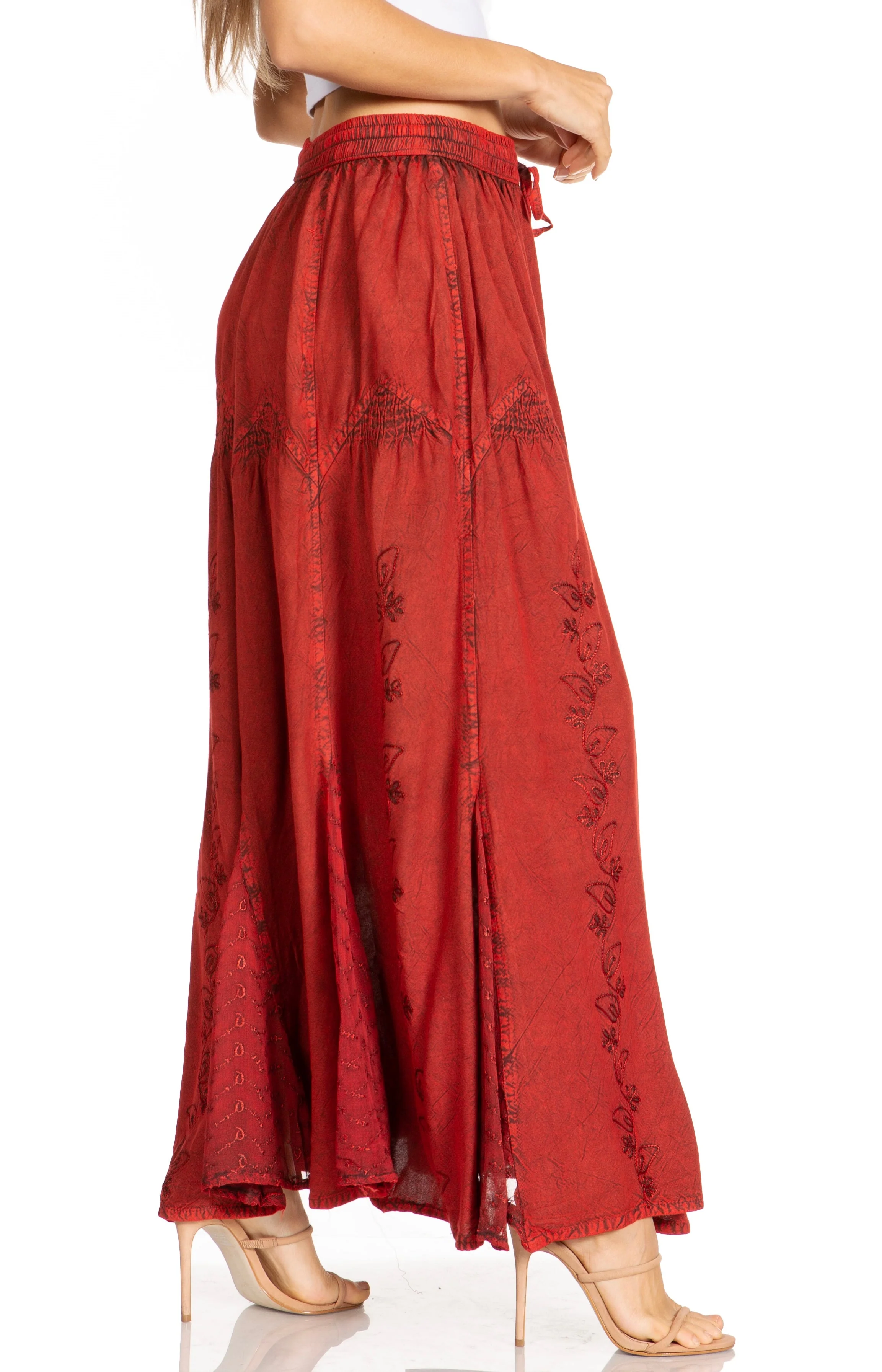 Sakkas Olivia Womens Maxi Bohemian Gypsy Long Skirt With Elastic Waist and Lace - Image 64