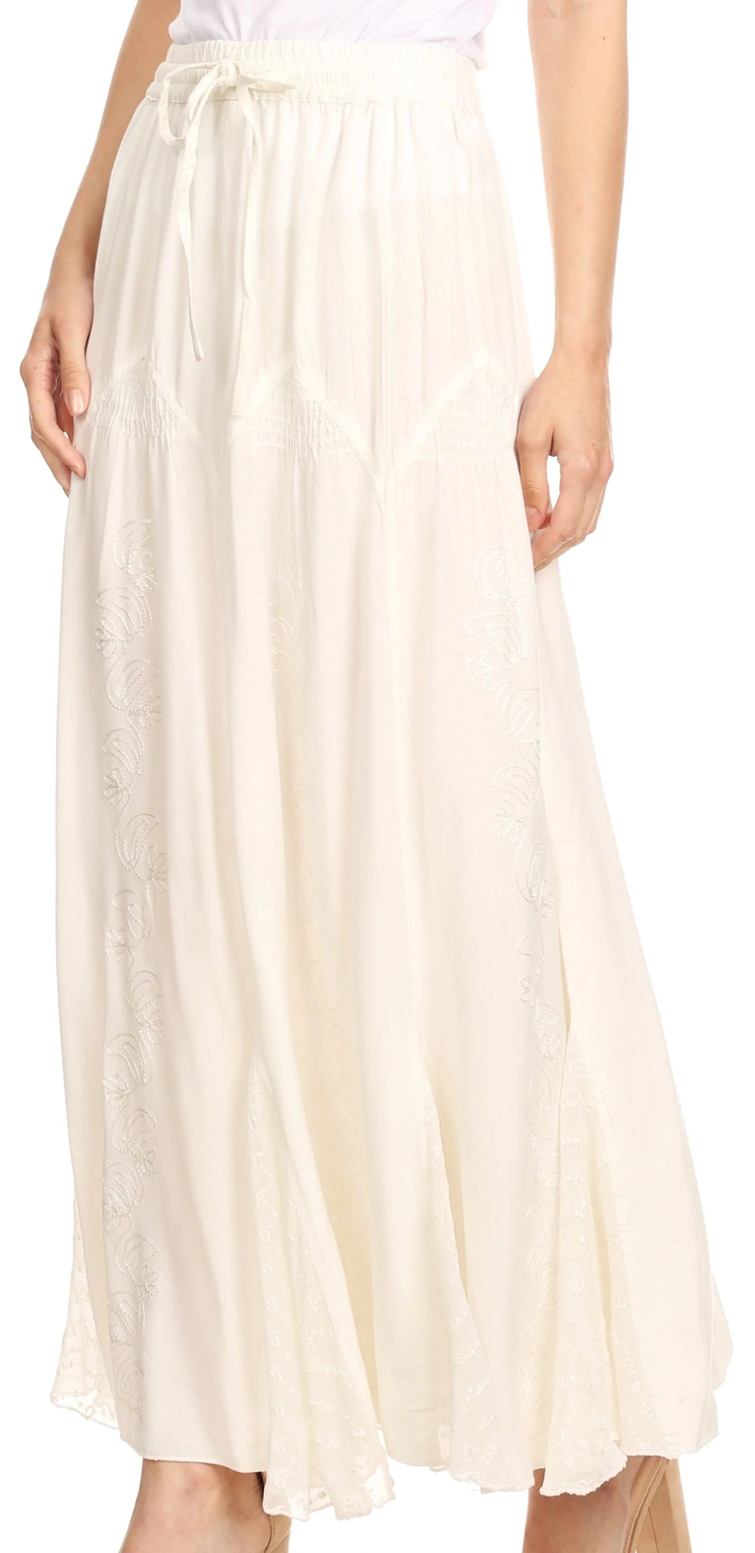 Sakkas Olivia Womens Maxi Bohemian Gypsy Long Skirt With Elastic Waist and Lace - Image 8