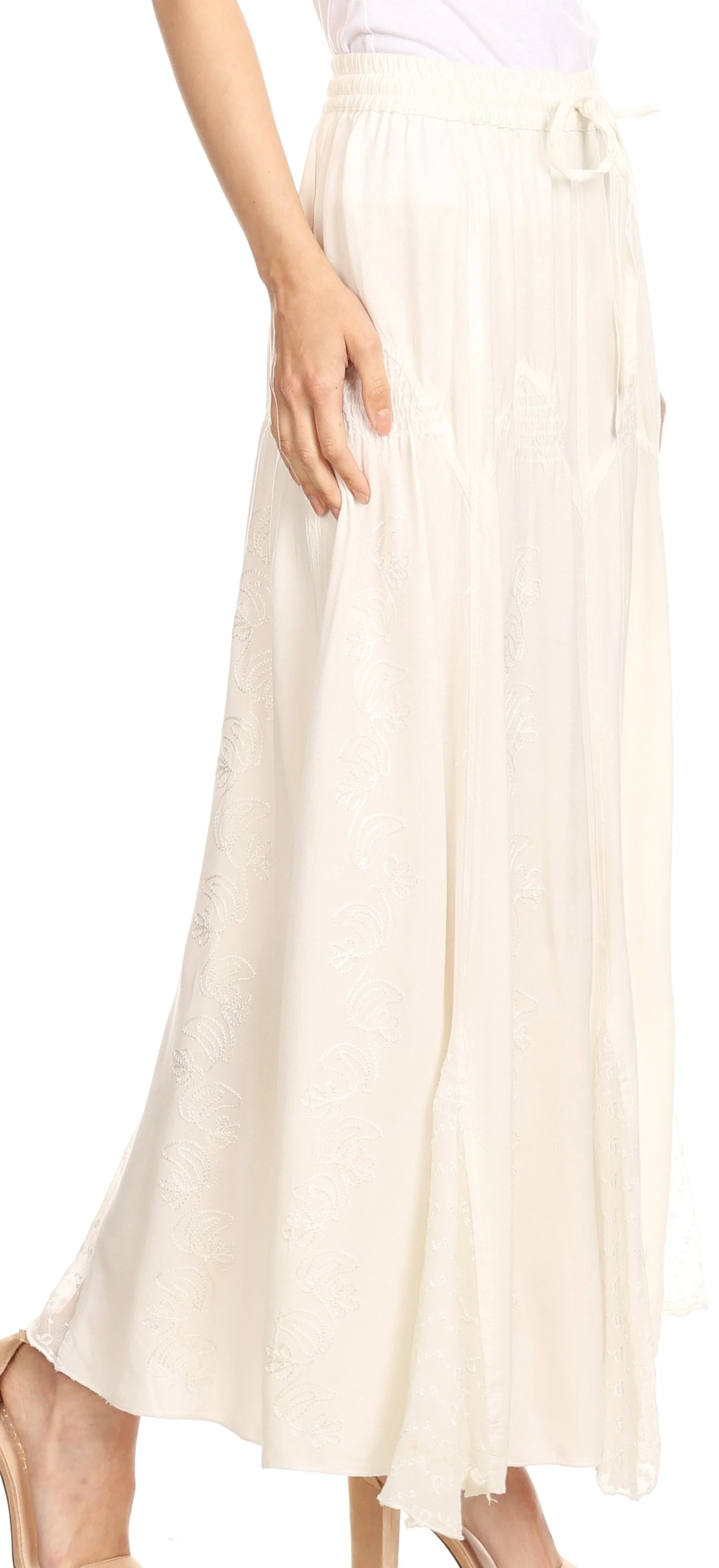 Sakkas Olivia Womens Maxi Bohemian Gypsy Long Skirt With Elastic Waist and Lace - Image 9
