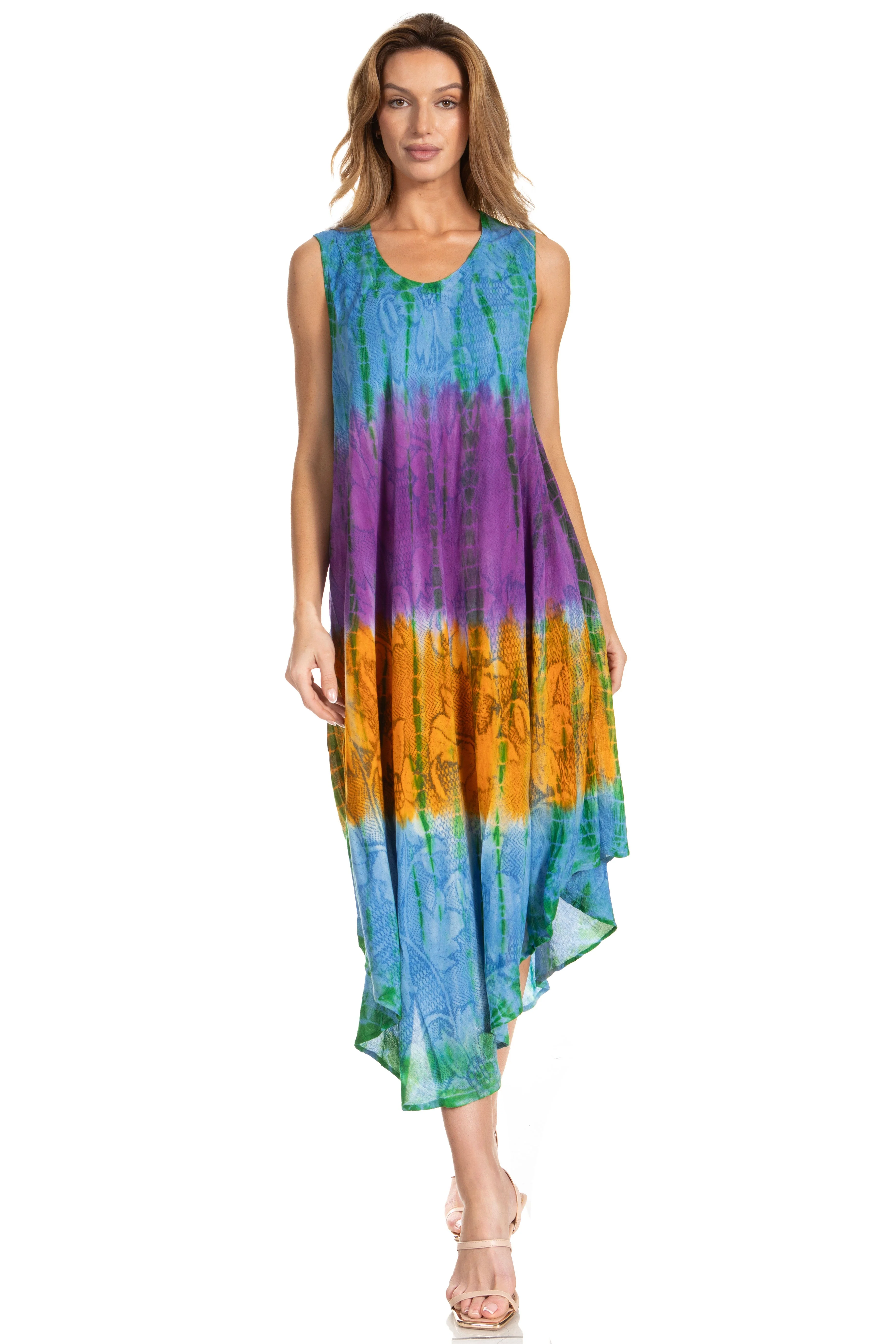 Sakkas Ombre Floral Tie Dye Tank Sheath Caftan Rayon Dress - Image 10