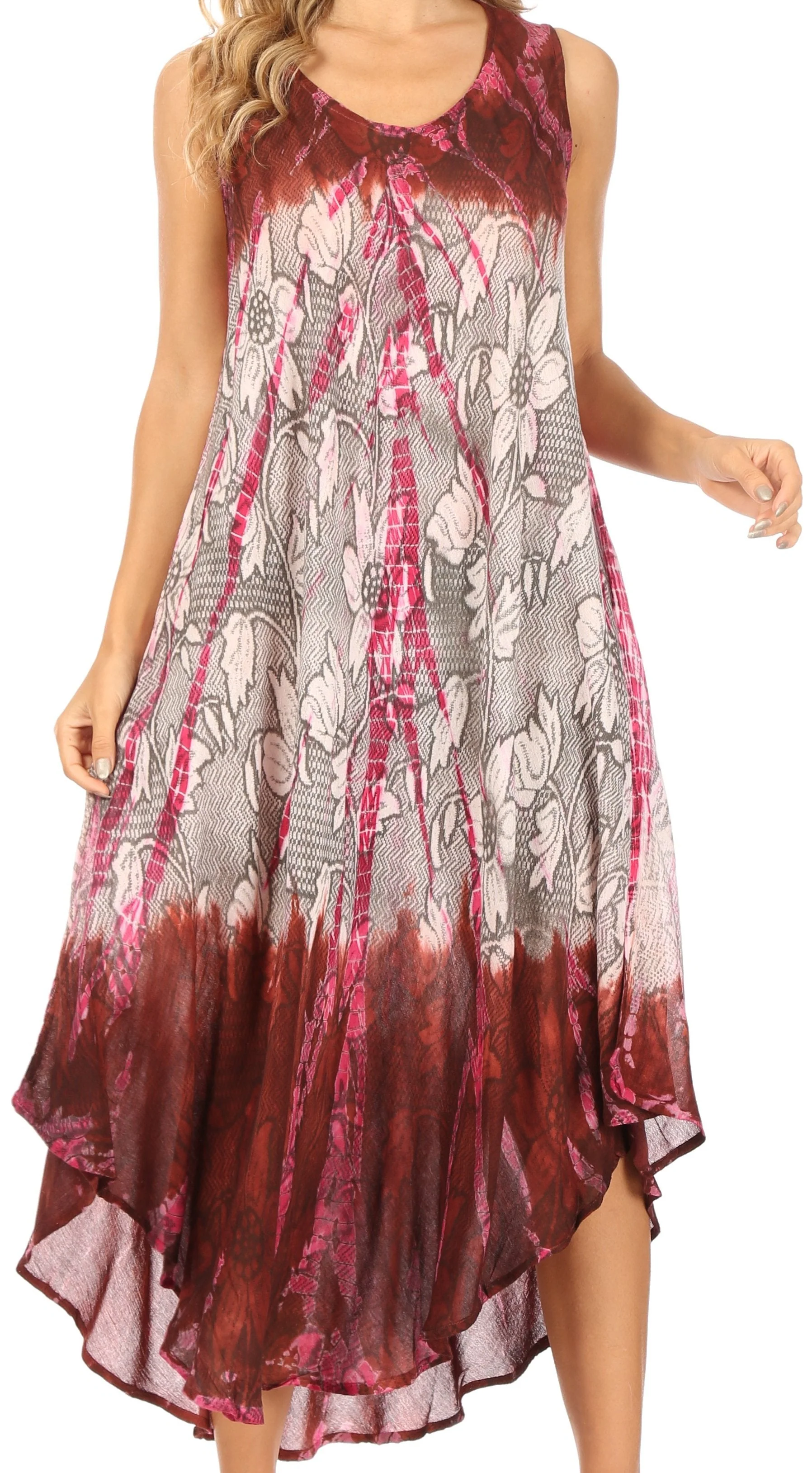 Sakkas Ombre Floral Tie Dye Tank Sheath Caftan Rayon Dress - Image 11