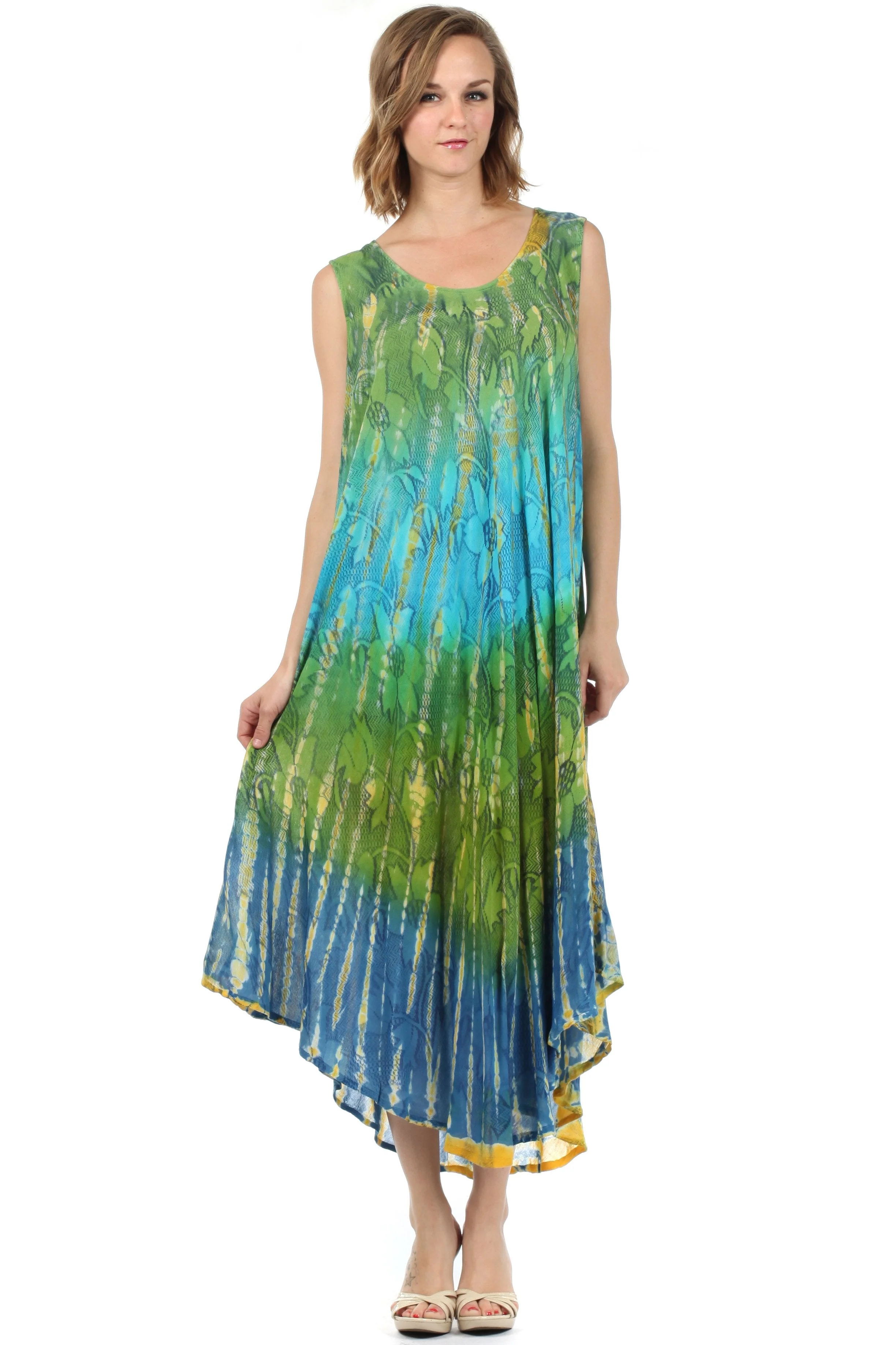 Sakkas Ombre Floral Tie Dye Tank Sheath Caftan Rayon Dress - Image 26