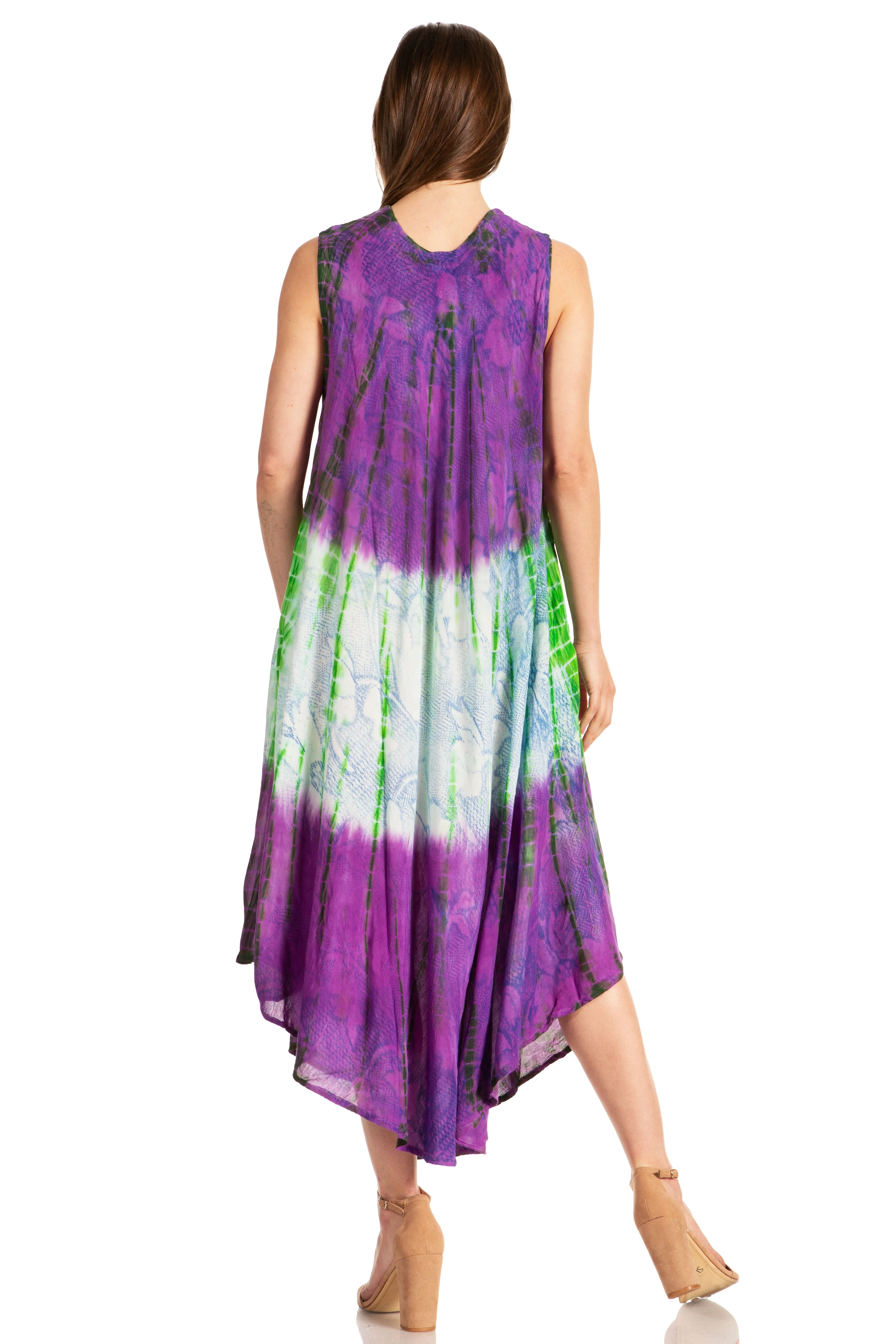 Sakkas Ombre Floral Tie Dye Tank Sheath Caftan Rayon Dress - Image 32