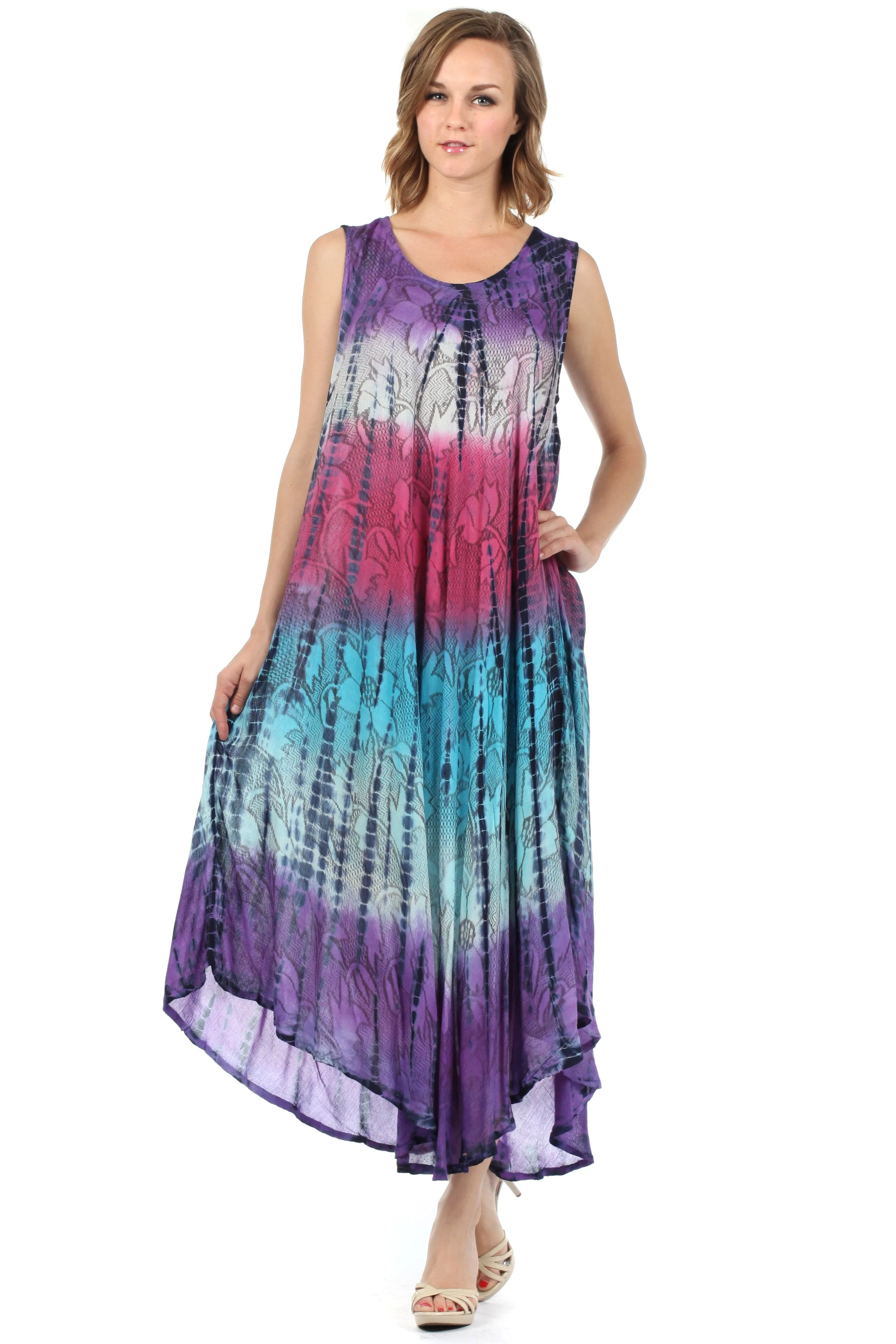 Sakkas Ombre Floral Tie Dye Tank Sheath Caftan Rayon Dress - Image 36