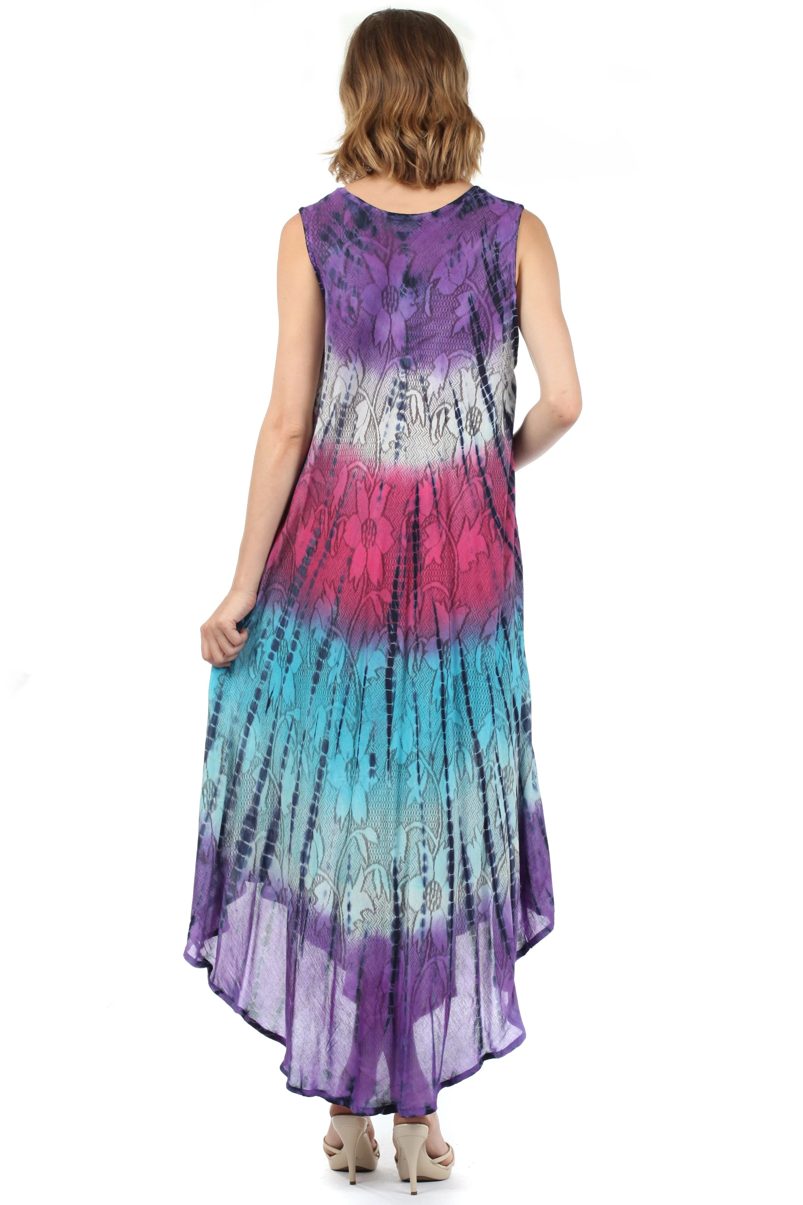Sakkas Ombre Floral Tie Dye Tank Sheath Caftan Rayon Dress - Image 37