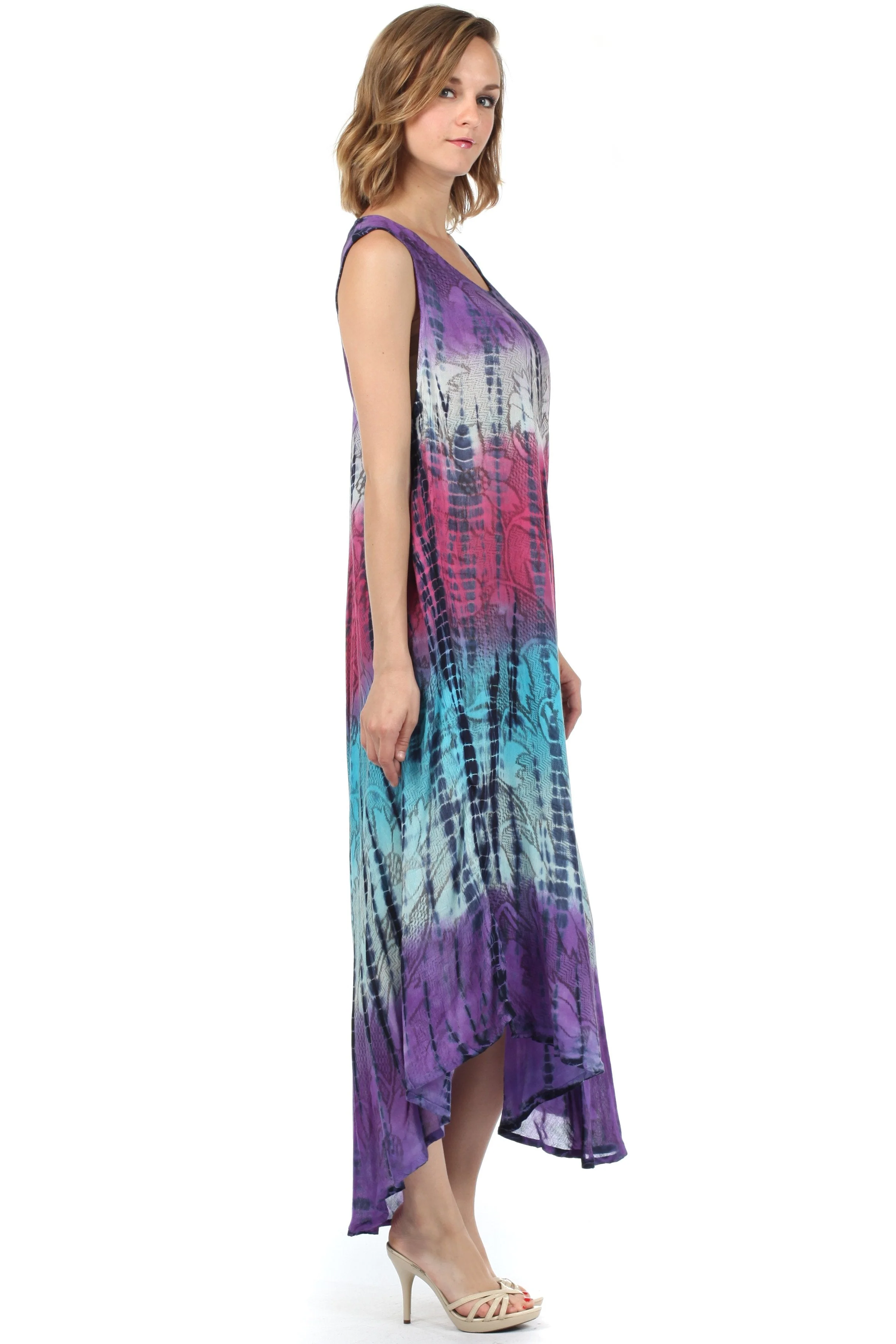 Sakkas Ombre Floral Tie Dye Tank Sheath Caftan Rayon Dress - Image 38